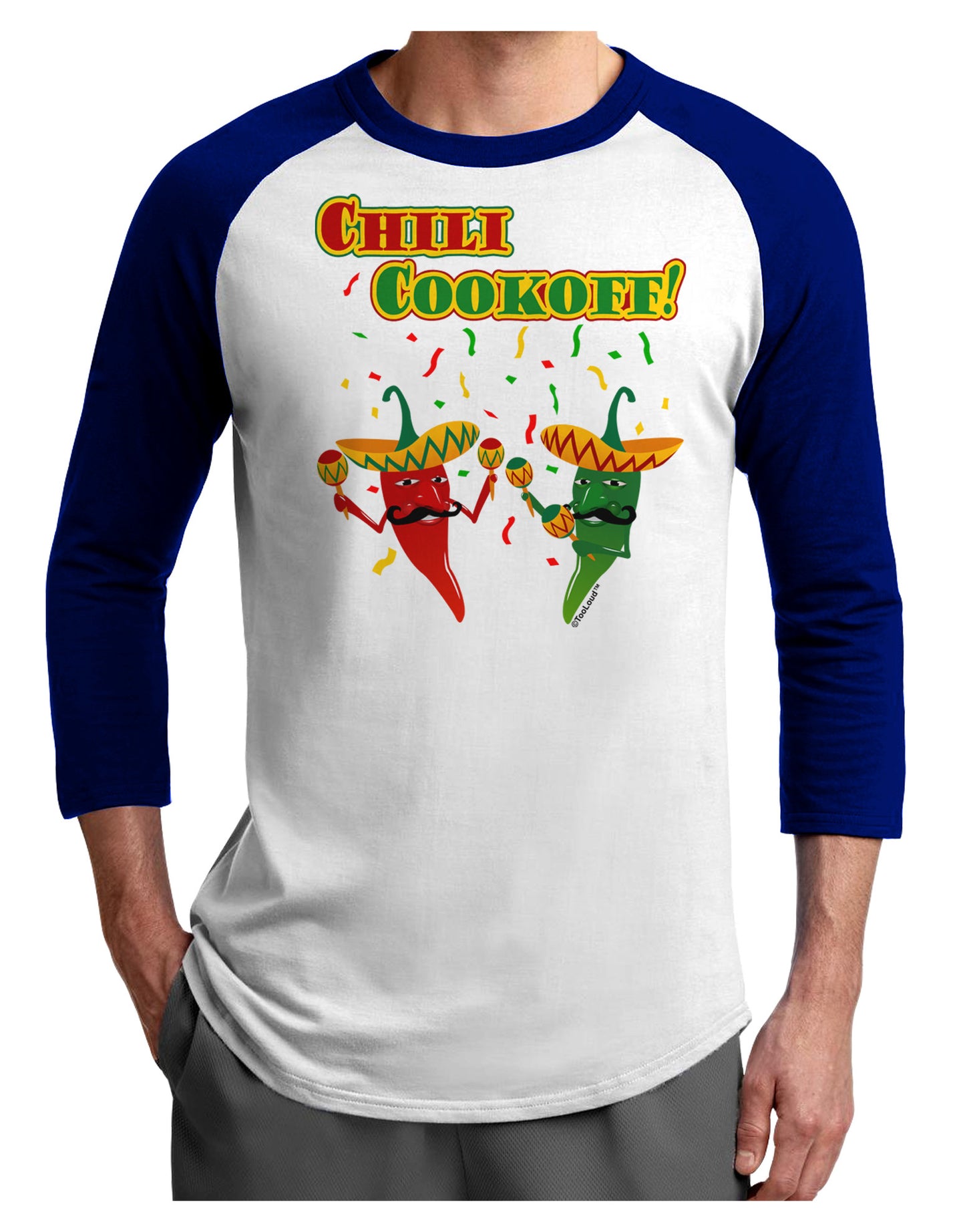 Chili Cookoff! Chile Peppers Adult Raglan Shirt-TooLoud-White-Royal-X-Small-Davson Sales