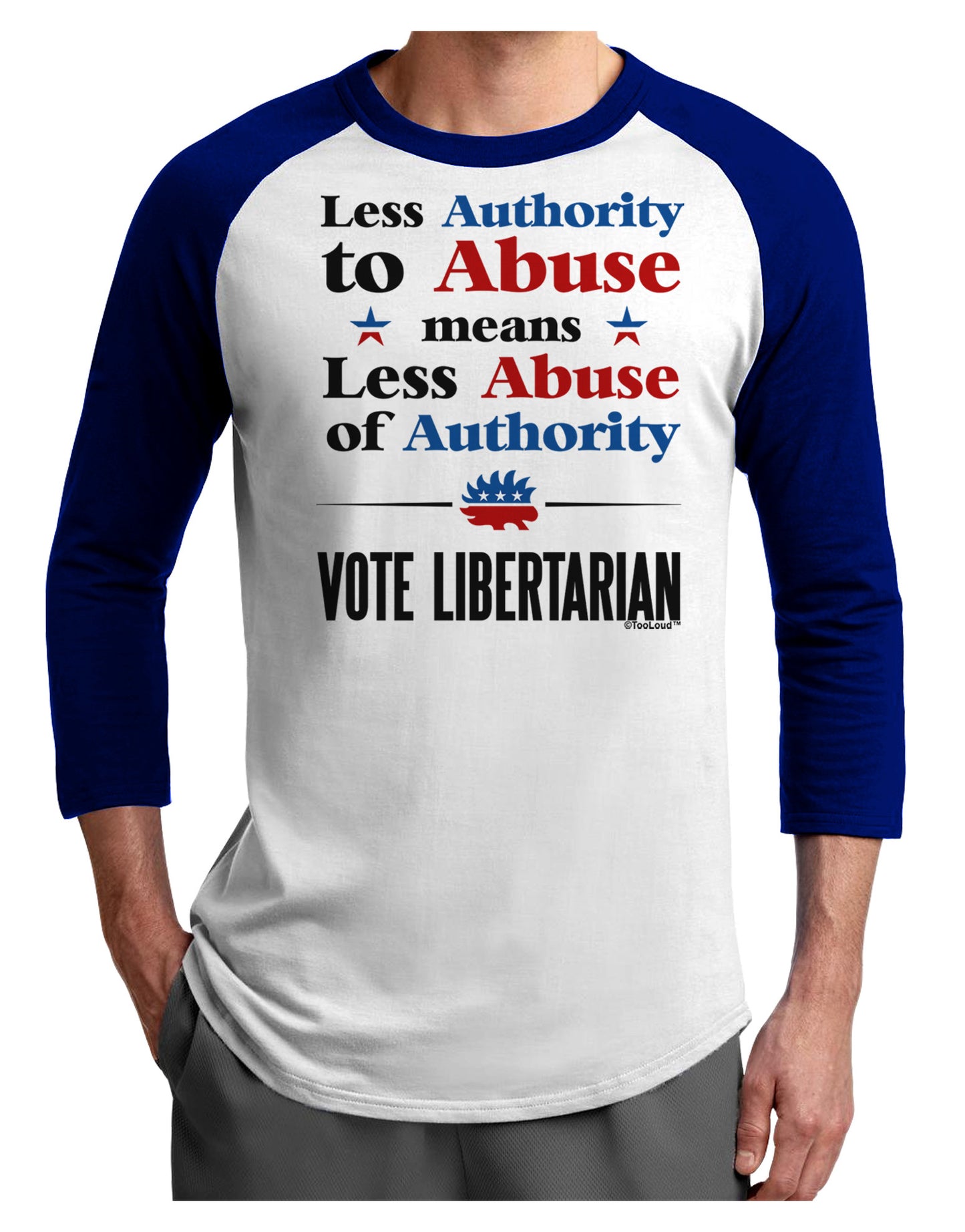 Libertarian Against Authority Abuse Adult Raglan Shirt-TooLoud-White-Royal-X-Small-Davson Sales