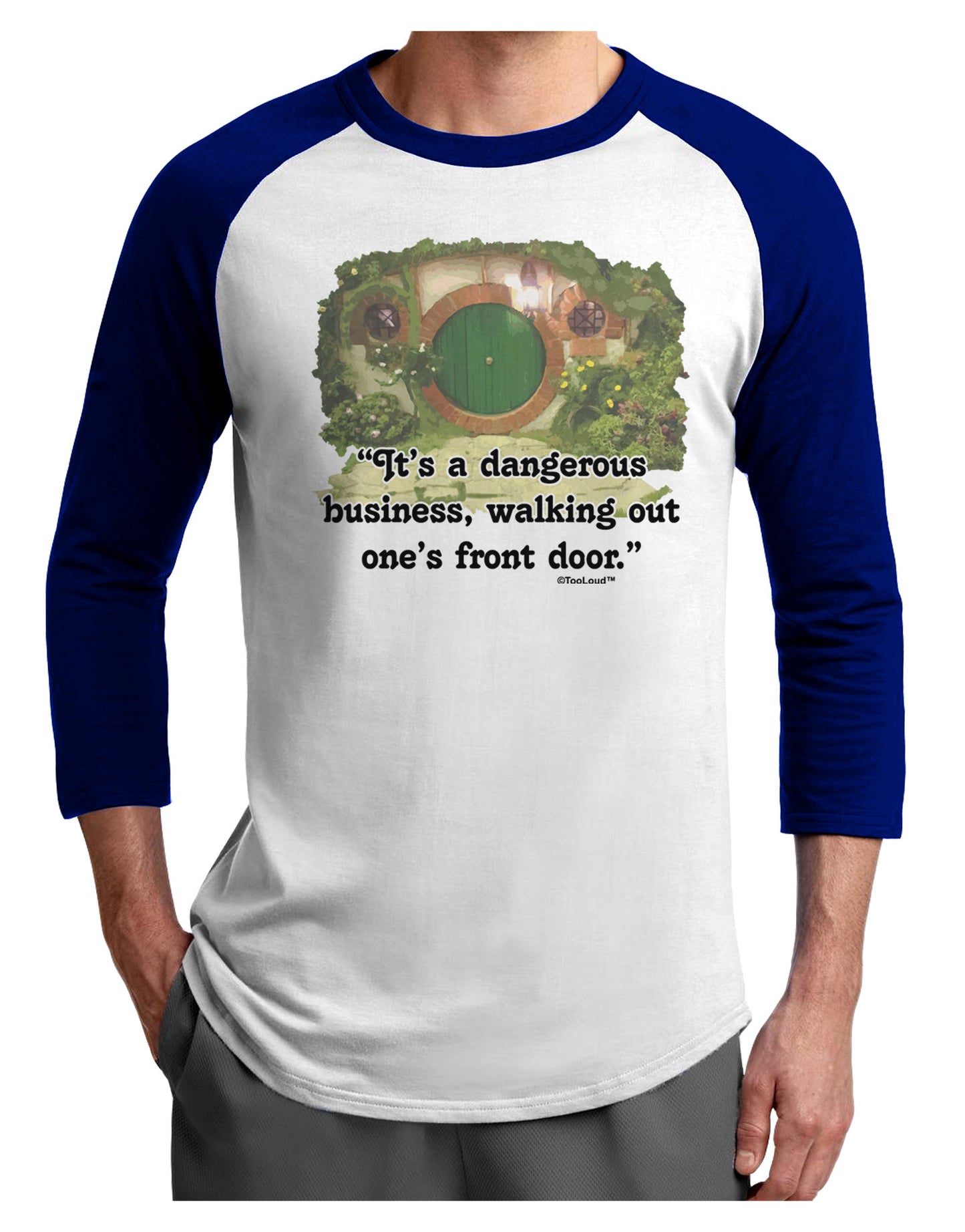 Dangerous Business Adult Raglan Shirt-TooLoud-White-Royal-X-Small-Davson Sales