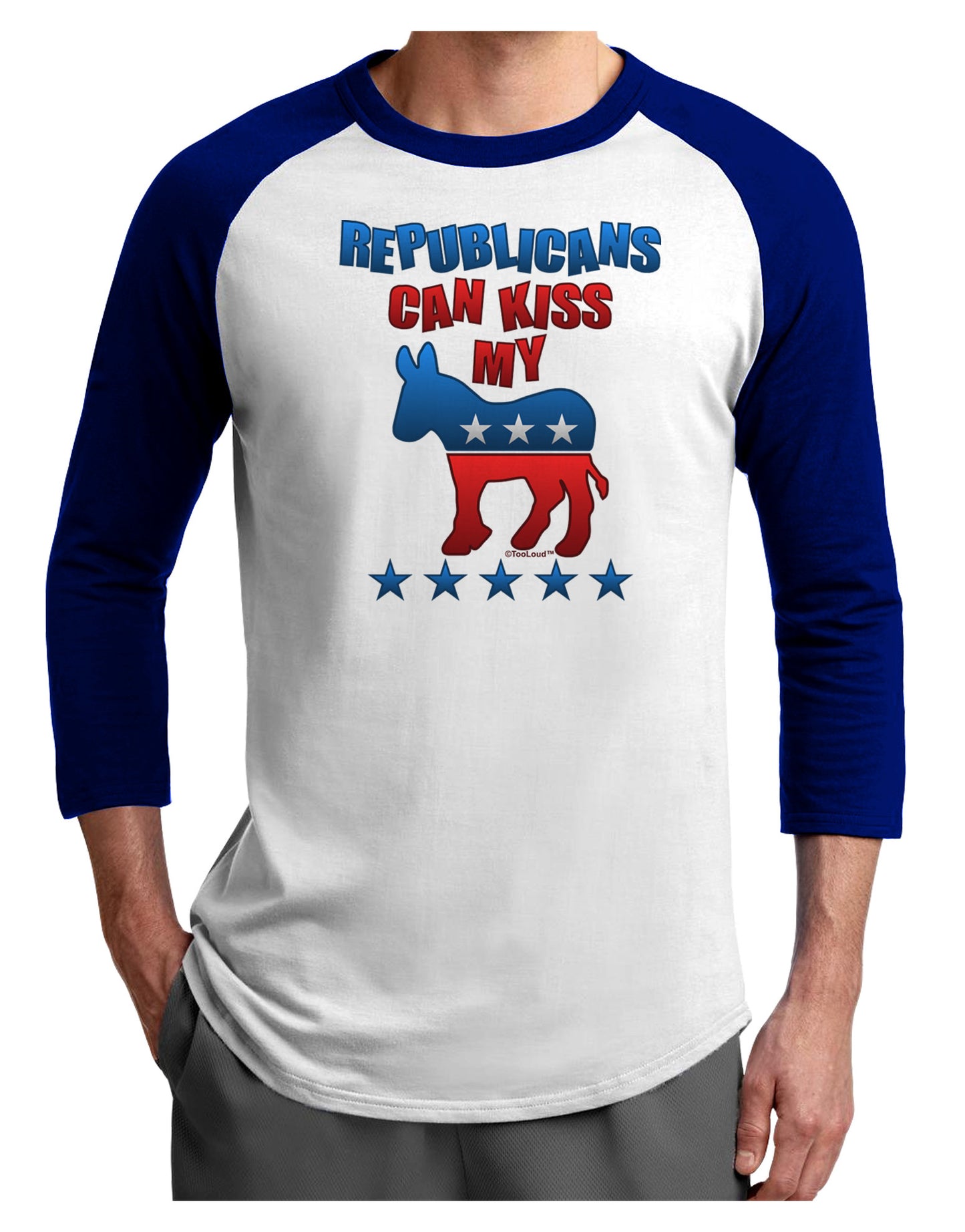 Republicans Can Kiss My - Democrat Adult Raglan Shirt-Raglan Shirt-TooLoud-White-Royal-X-Small-Davson Sales