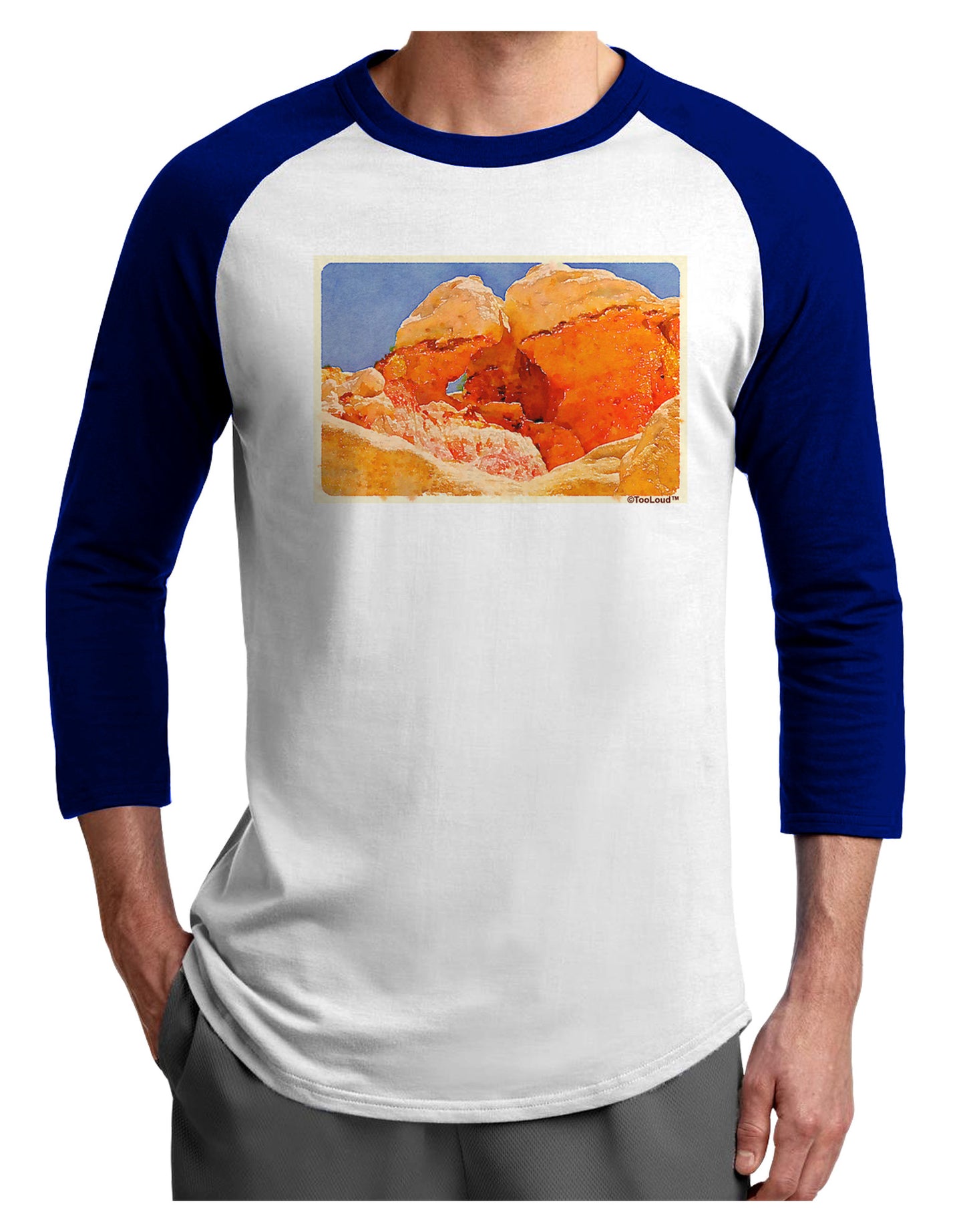 Desert Landscape Watercolor Adult Raglan Shirt-TooLoud-White-Royal-X-Small-Davson Sales