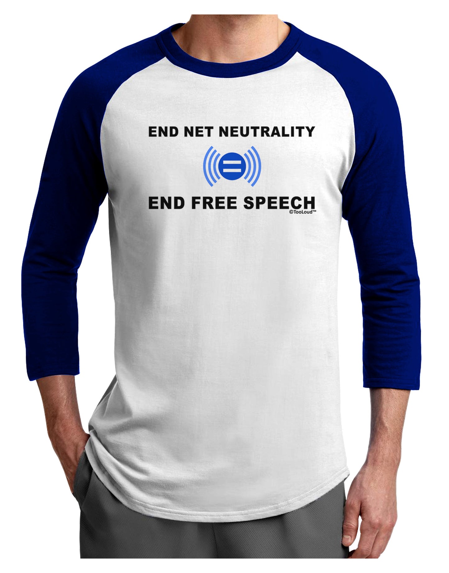 End Net Neutrality End Free Speech Adult Raglan Shirt-TooLoud-White-Royal-X-Small-Davson Sales