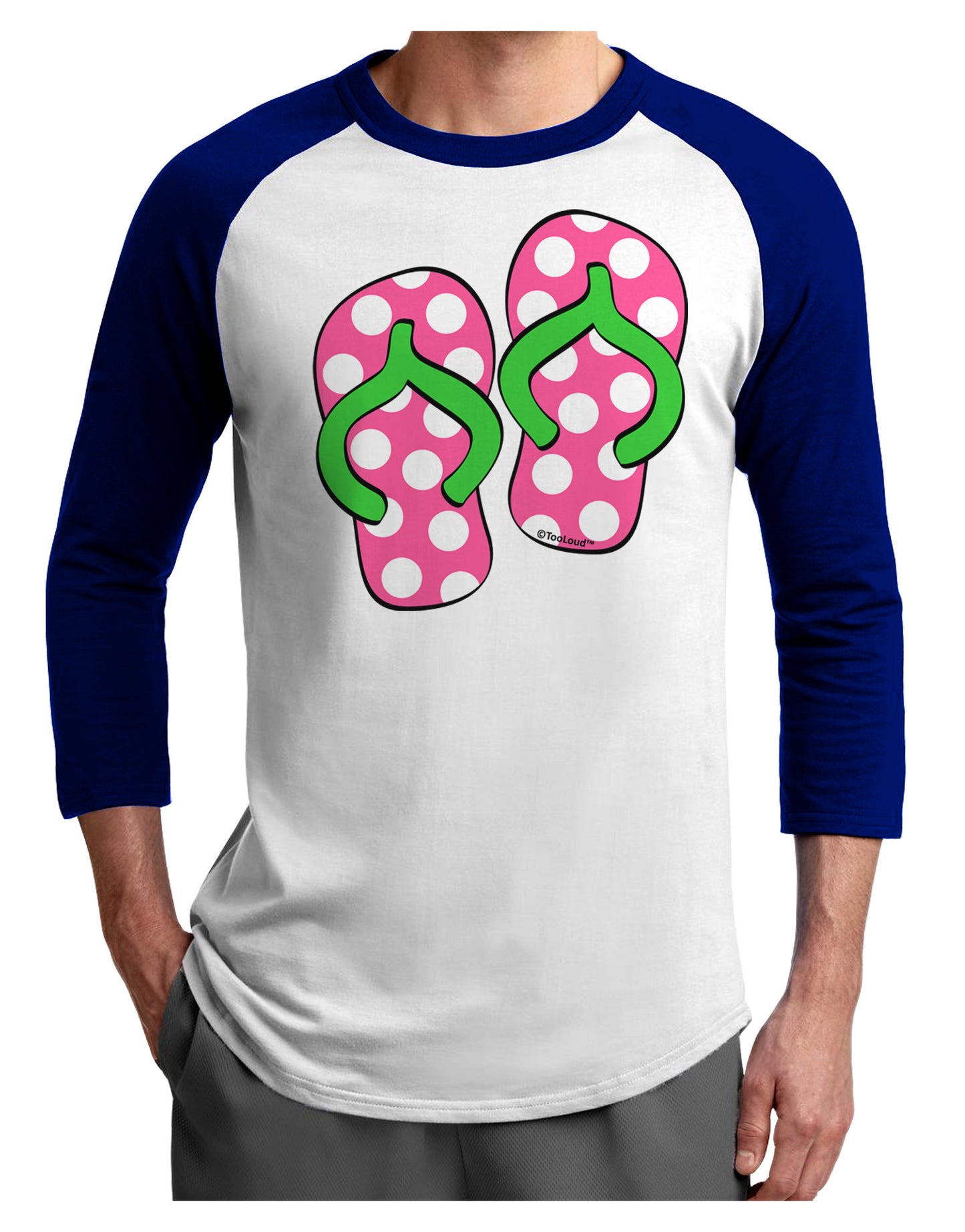 Cute Polka Dot Flip Flops - Pink and Green Adult Raglan Shirt-TooLoud-White-Royal-X-Small-Davson Sales