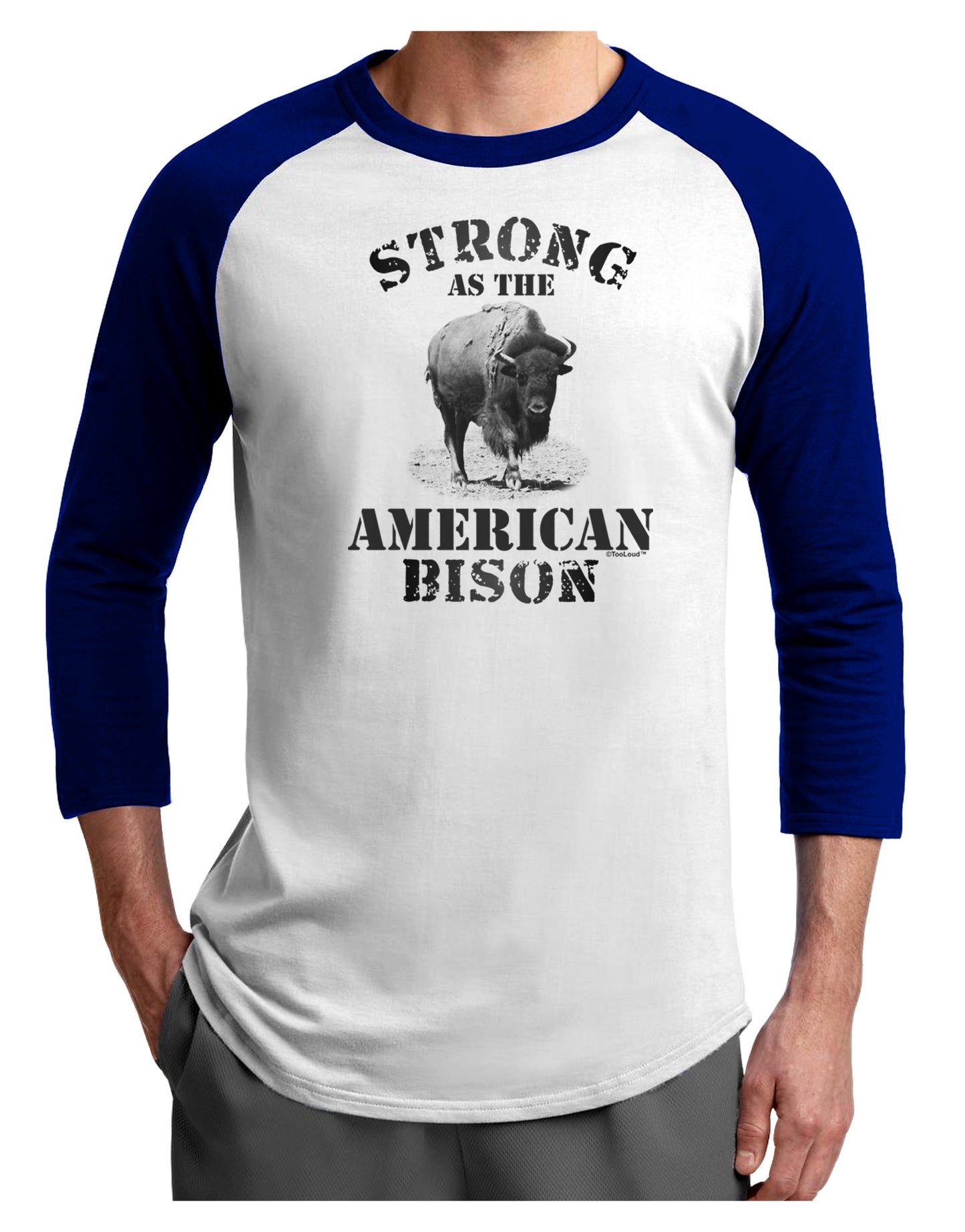 Strong Bison Text Adult Raglan Shirt-Raglan Shirt-TooLoud-White-Royal-X-Small-Davson Sales