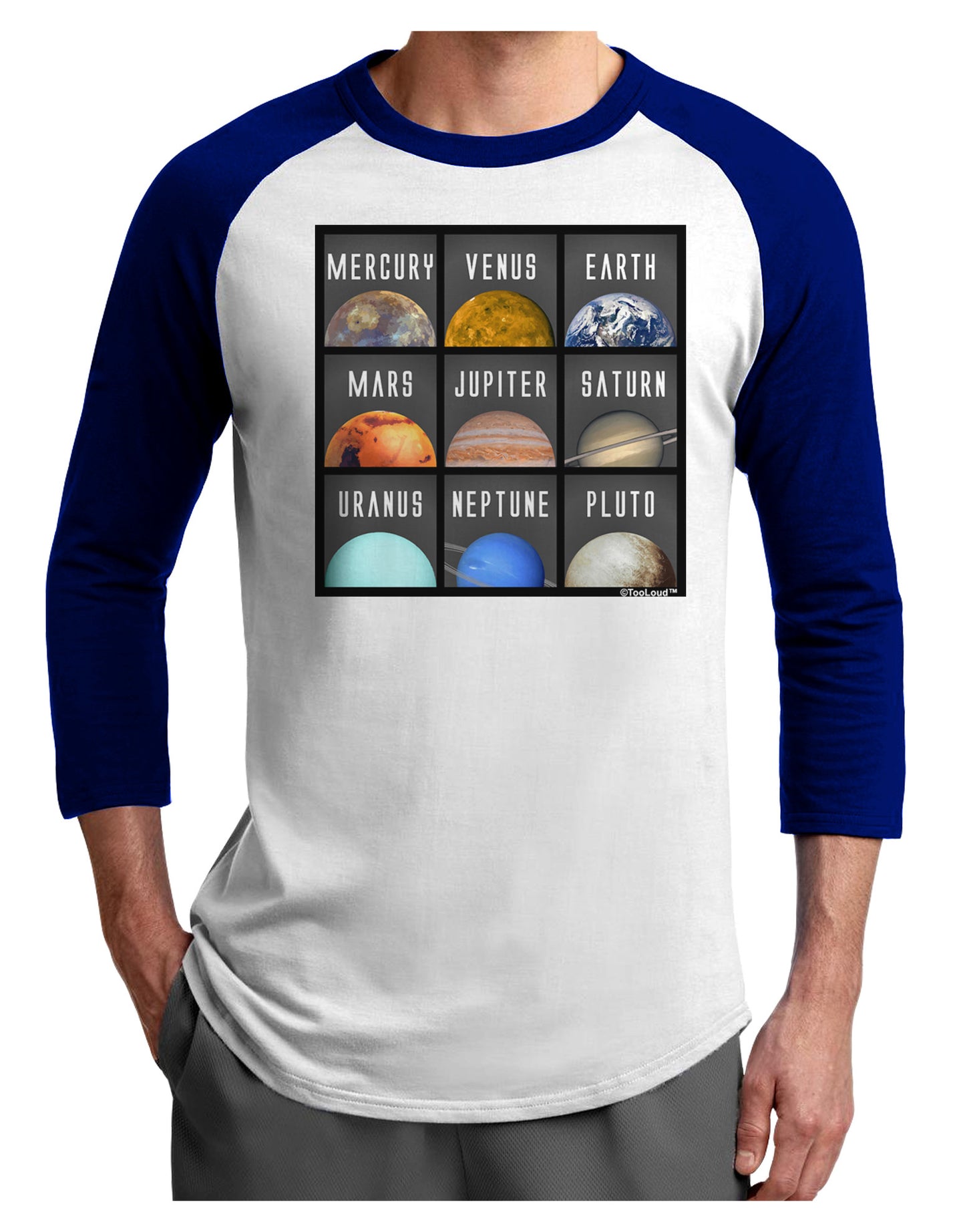 Solar System Squares Adult Raglan Shirt-Raglan Shirt-TooLoud-White-Royal-X-Small-Davson Sales