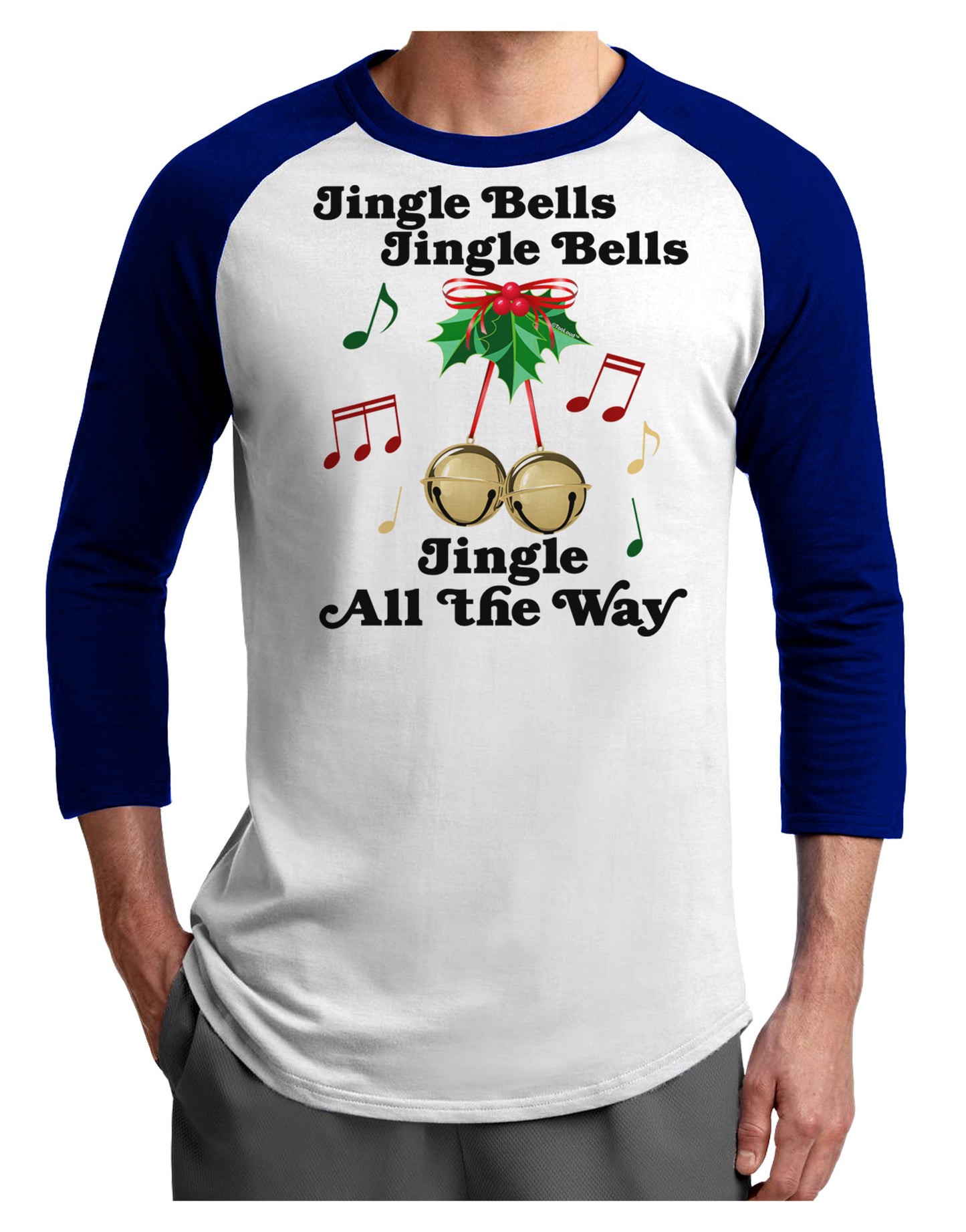 Jingle Bells All the way Adult Raglan Shirt-Raglan Shirt-TooLoud-White-Royal-X-Small-Davson Sales