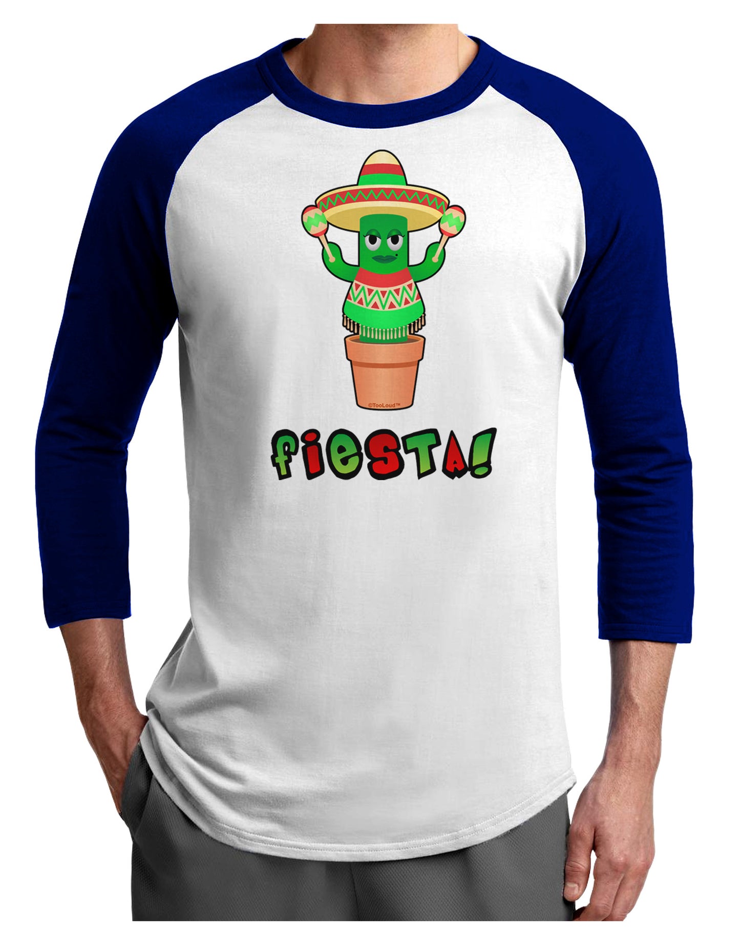 Fiesta Cactus Poncho Text Adult Raglan Shirt-Raglan Shirt-TooLoud-White-Royal-X-Small-Davson Sales