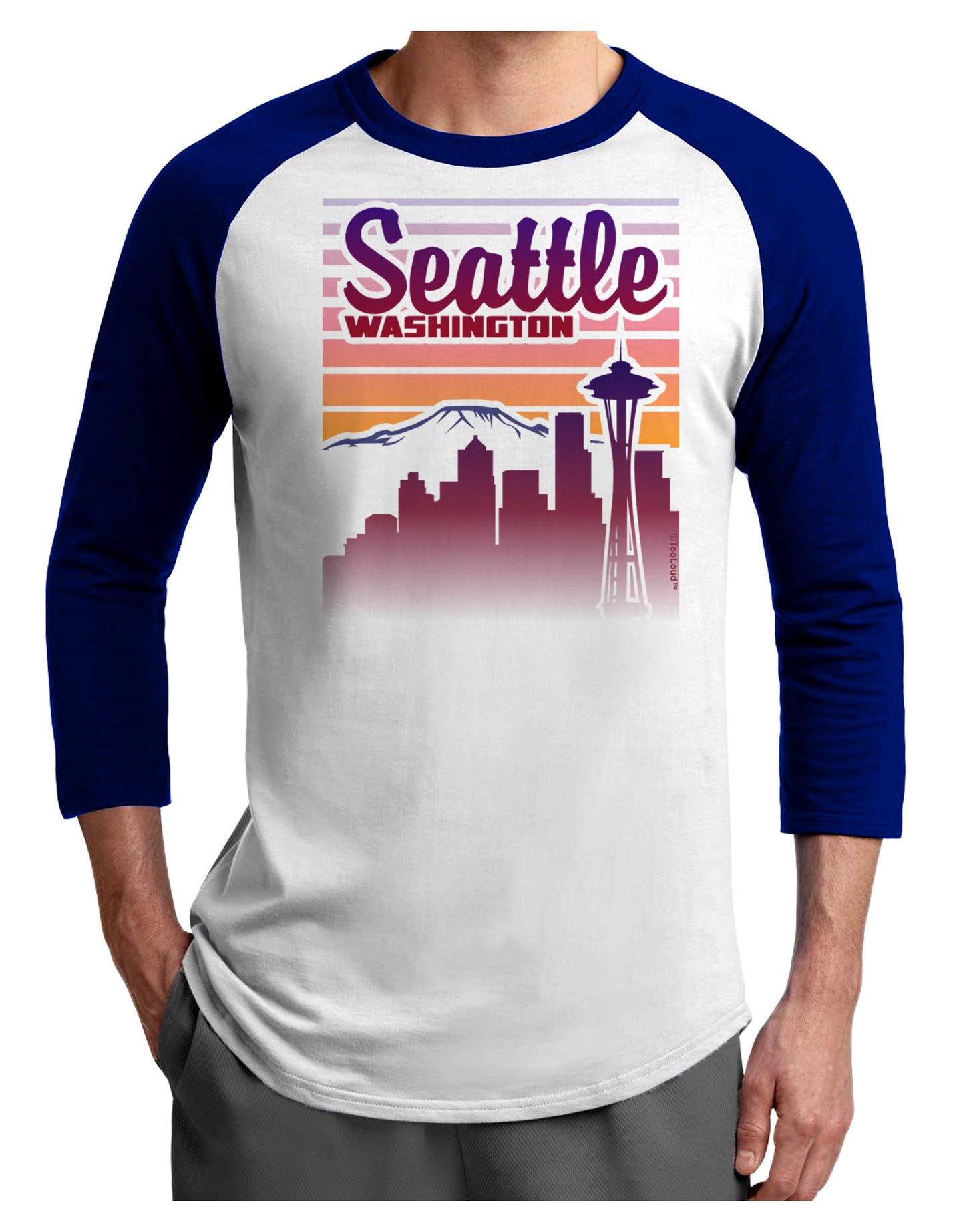 Seattle Washington Sunset Adult Raglan Shirt-Raglan Shirt-TooLoud-White-Royal-X-Small-Davson Sales