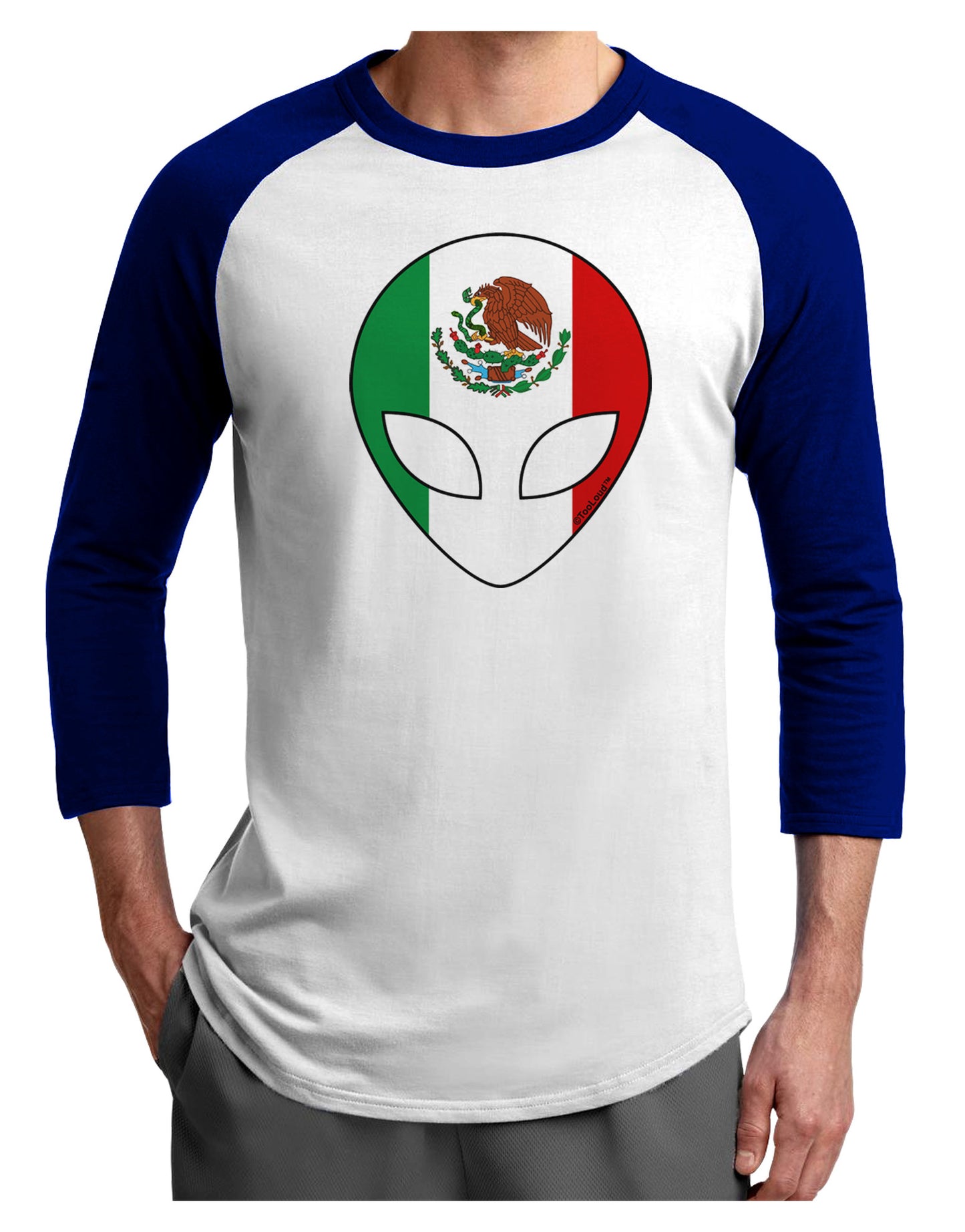 Mexican Flag Extraterrestrial Adult Raglan Shirt-Raglan Shirt-TooLoud-White-Royal-X-Small-Davson Sales