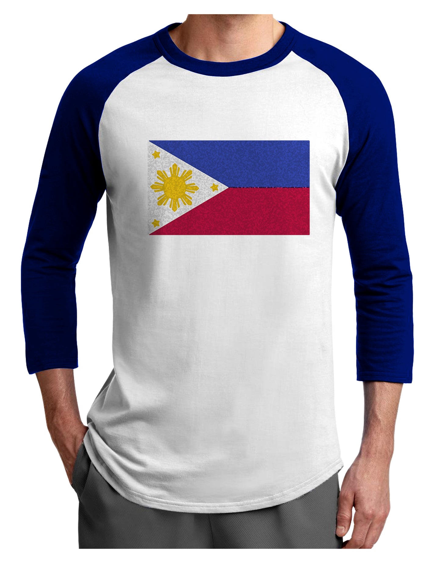TooLoud Distressed Philippines Flag Adult Raglan Shirt-Mens-Tshirts-TooLoud-White-Royal-X-Small-Davson Sales