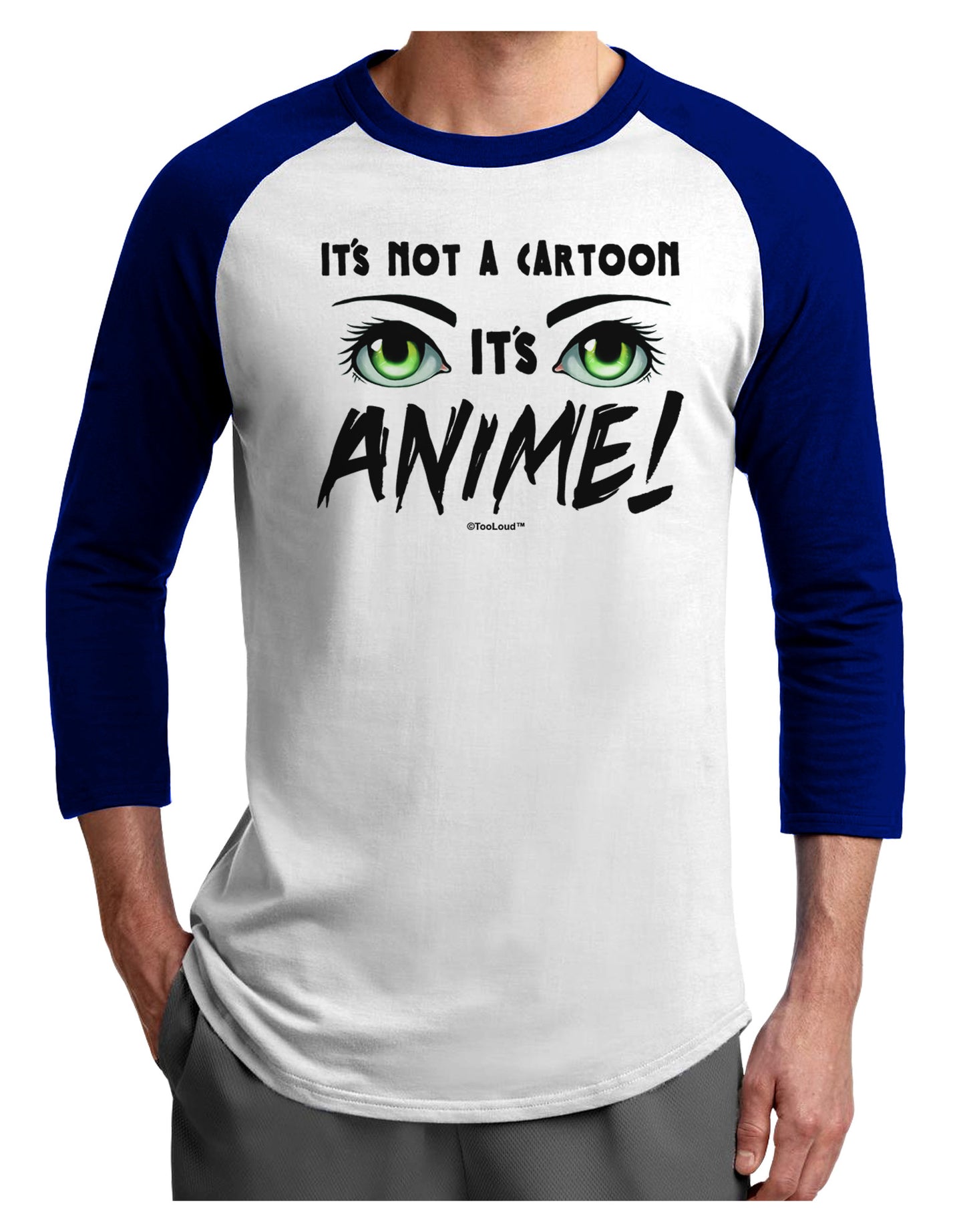 Not A Cartoon Eyes Green Adult Raglan Shirt-TooLoud-White-Royal-X-Small-Davson Sales