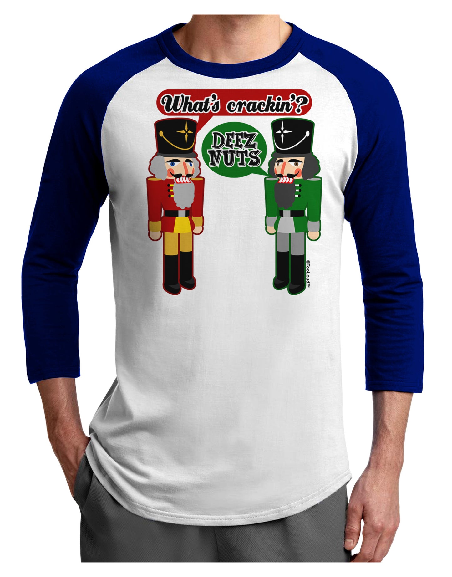 Whats Crackin - Deez Nuts Adult Raglan Shirt by-Raglan Shirt-TooLoud-White-Royal-X-Small-Davson Sales