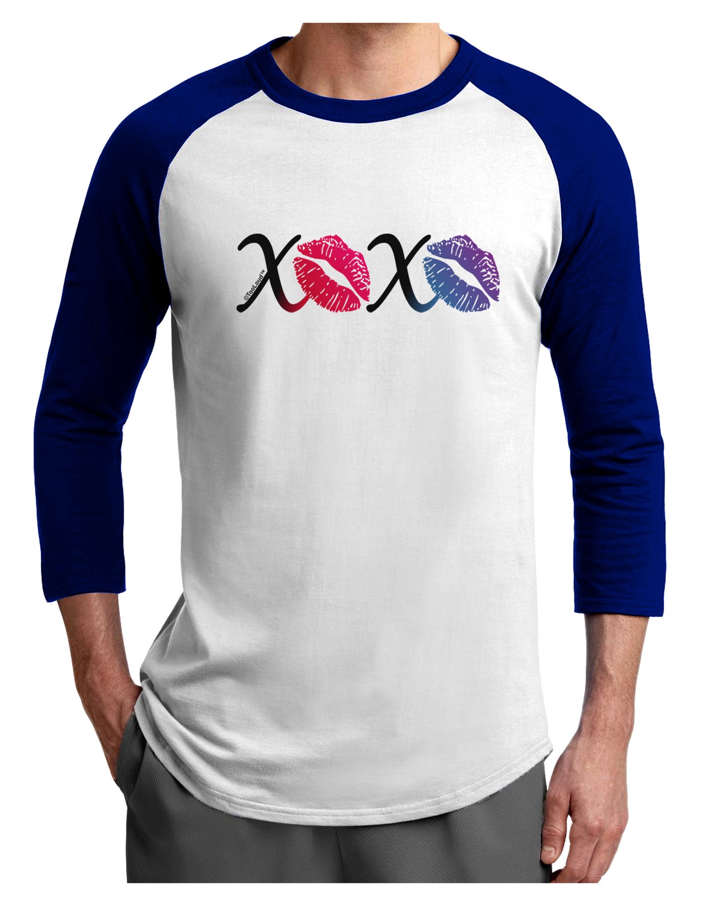 TooLoud XOXO Kisses Adult Raglan Shirt-Raglan Shirt-TooLoud-White-Royal-X-Small-Davson Sales