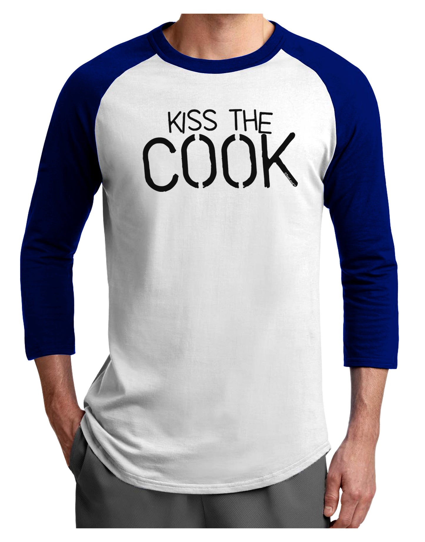 Kiss the Cook Grill Master - Text Adult Raglan Shirt-Raglan Shirt-TooLoud-White-Royal-X-Small-Davson Sales