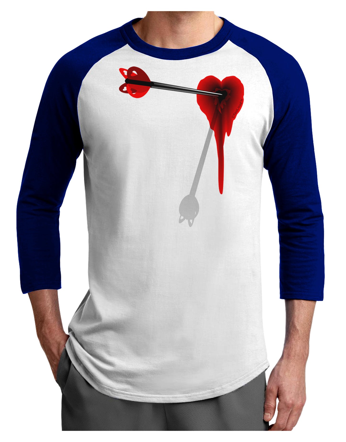 Cupid's Arrow Heart Shot Wound Adult Raglan Shirt-Raglan Shirt-TooLoud-White-Royal-X-Small-Davson Sales