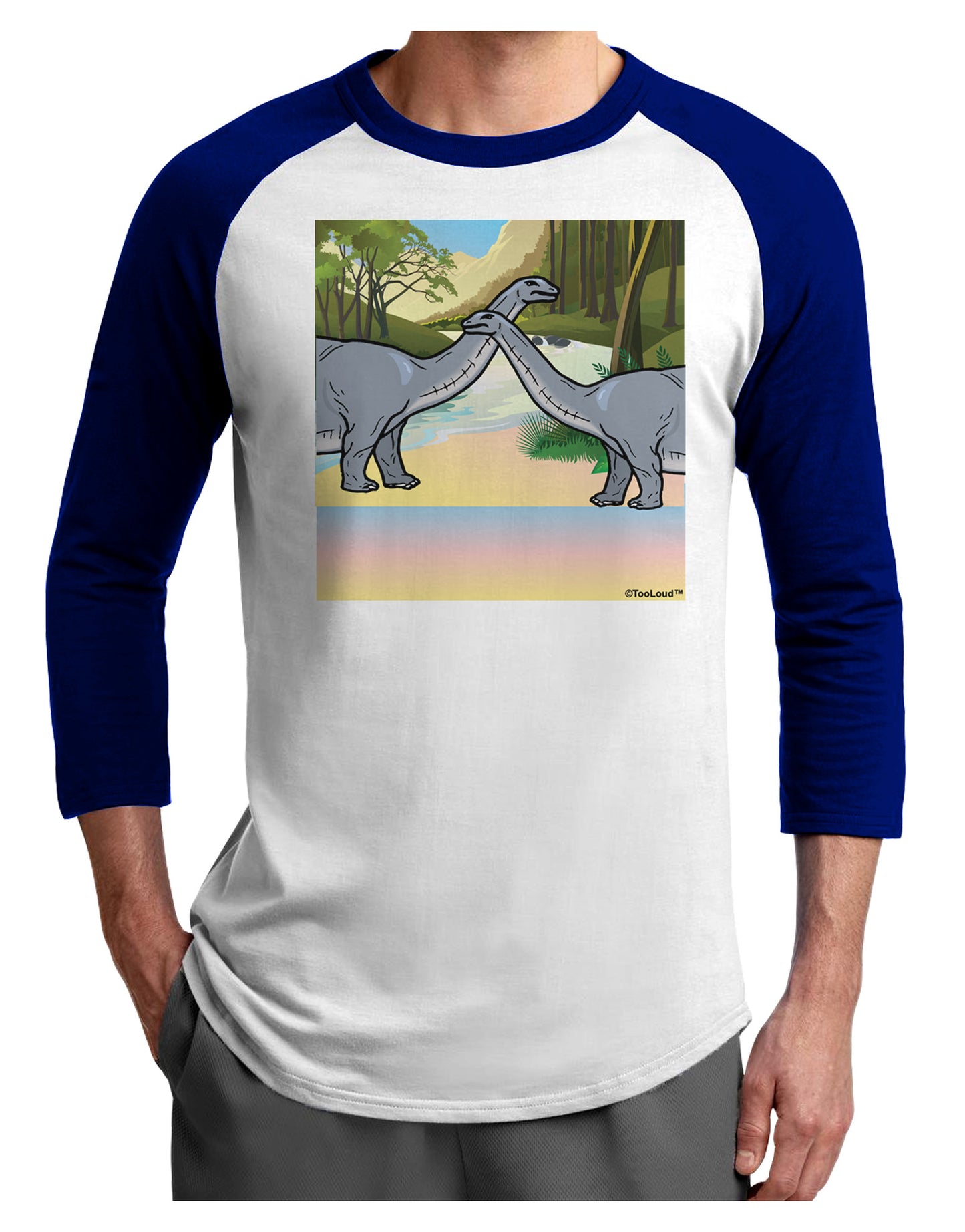 Diplodocus Longus - Without Name Adult Raglan Shirt-TooLoud-White-Royal-X-Small-Davson Sales