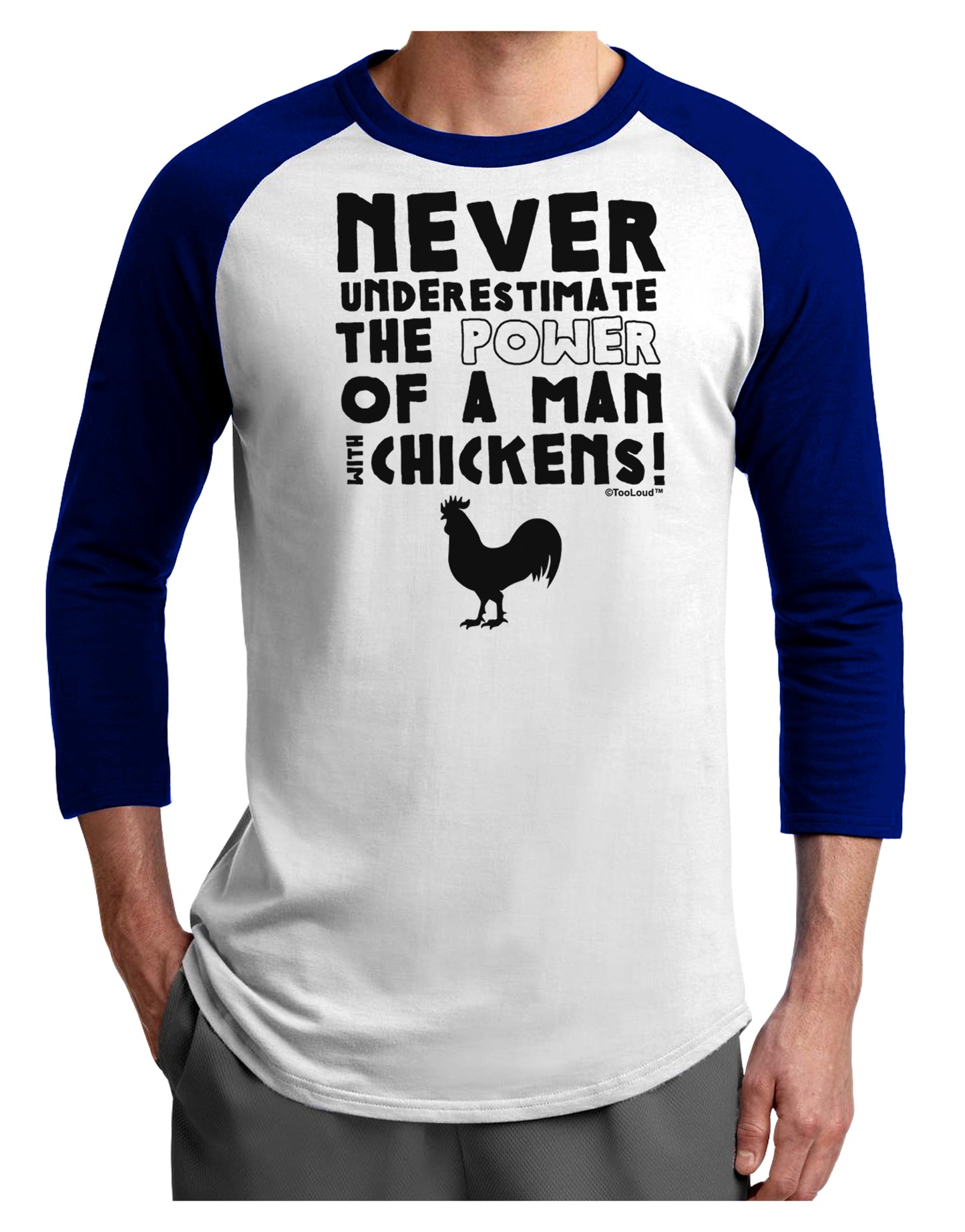 A Man With Chickens Adult Raglan Shirt-Raglan Shirt-TooLoud-White-Royal-X-Small-Davson Sales