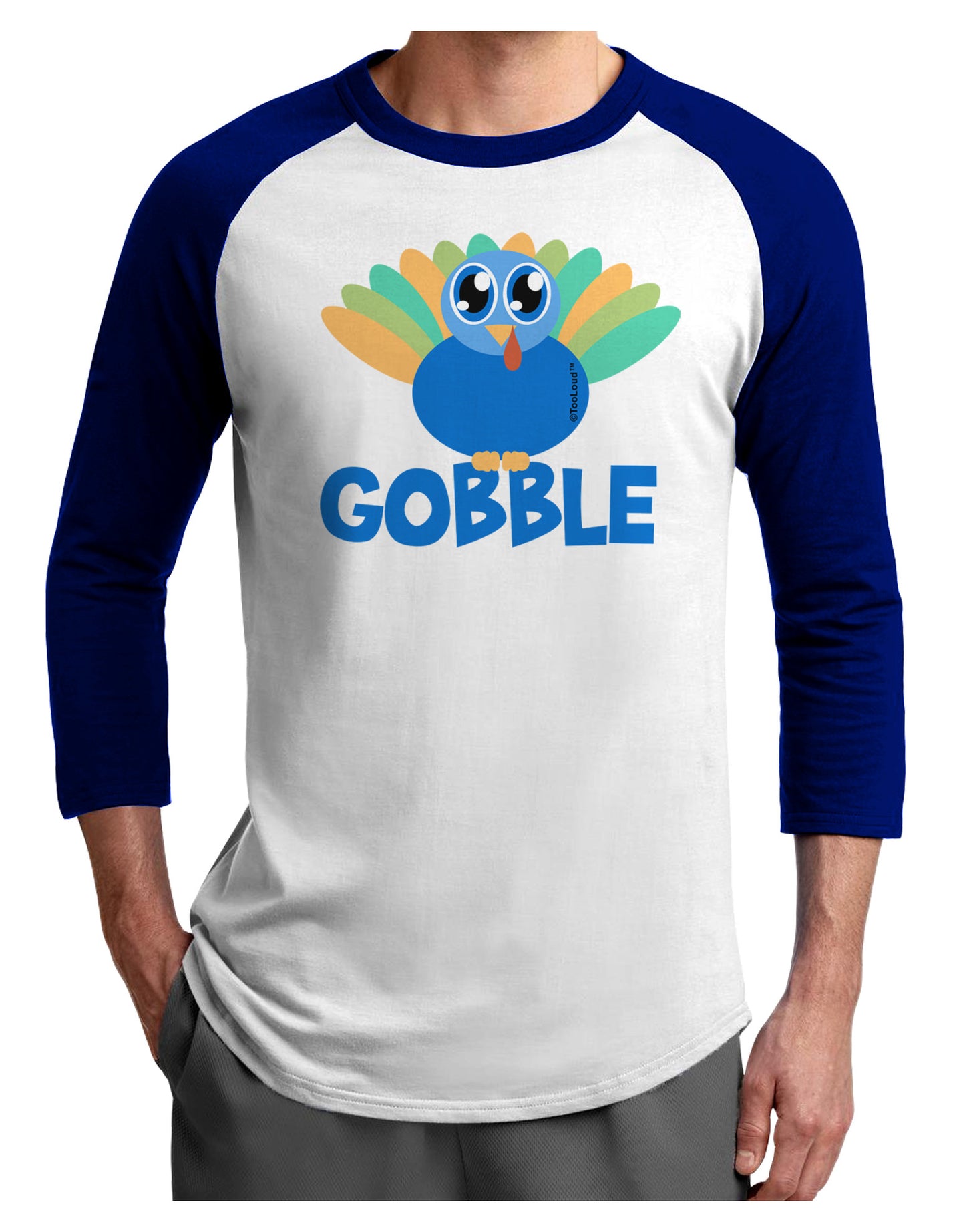 Cute Gobble Turkey Blue Adult Raglan Shirt-Raglan Shirt-TooLoud-White-Royal-X-Small-Davson Sales