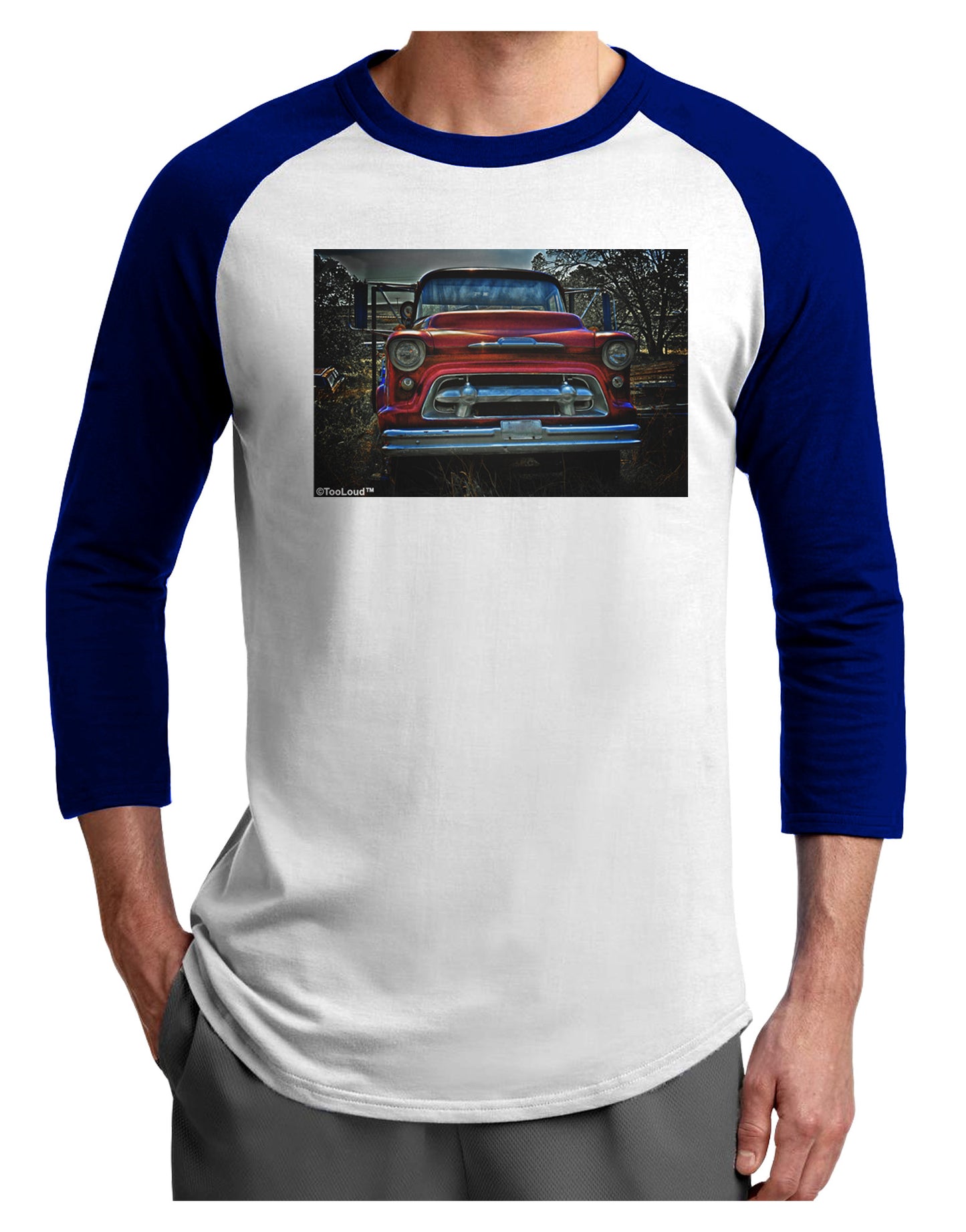 TooLoud Vintage Truck Adult Raglan Shirt-TooLoud-White-Royal-X-Small-Davson Sales