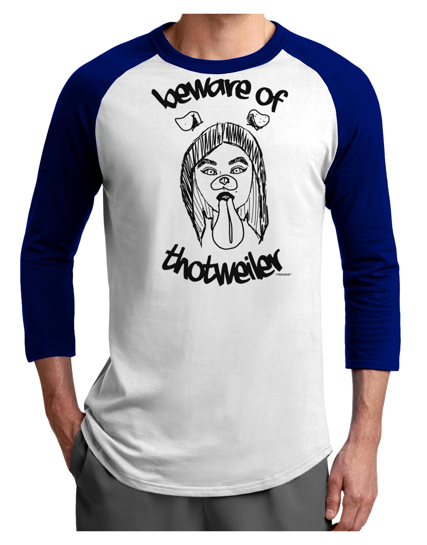 TooLoud Beware of Thotweiler Adult Raglan Shirt-Mens-Tshirts-TooLoud-White-Royal-X-Small-Davson Sales