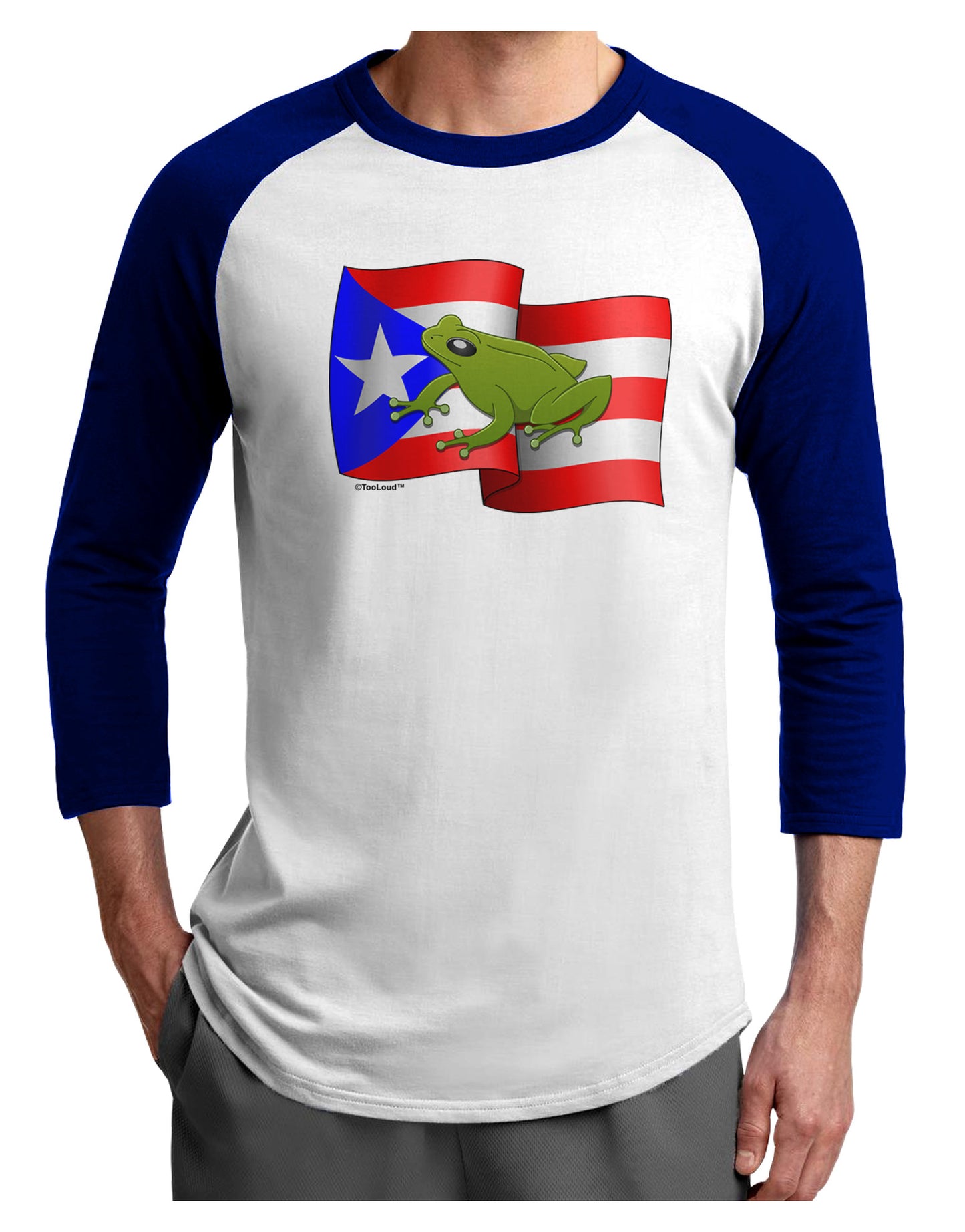 Puerto Rico Coqui Adult Raglan Shirt-Raglan Shirt-TooLoud-White-Royal-X-Small-Davson Sales