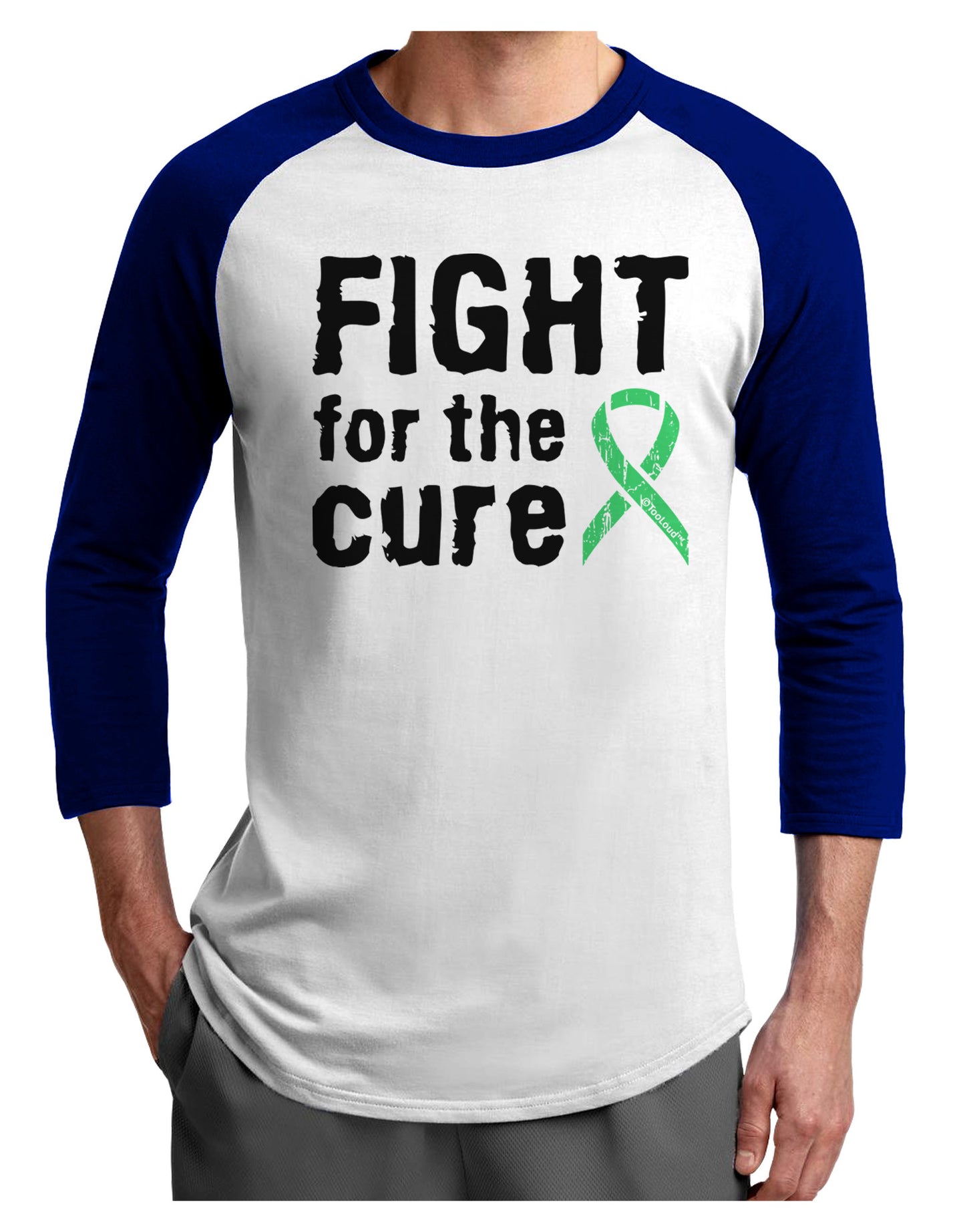 Fight for the Cure - Light Green Ribbon Celiac Disease Adult Raglan Shirt-TooLoud-White-Royal-X-Small-Davson Sales