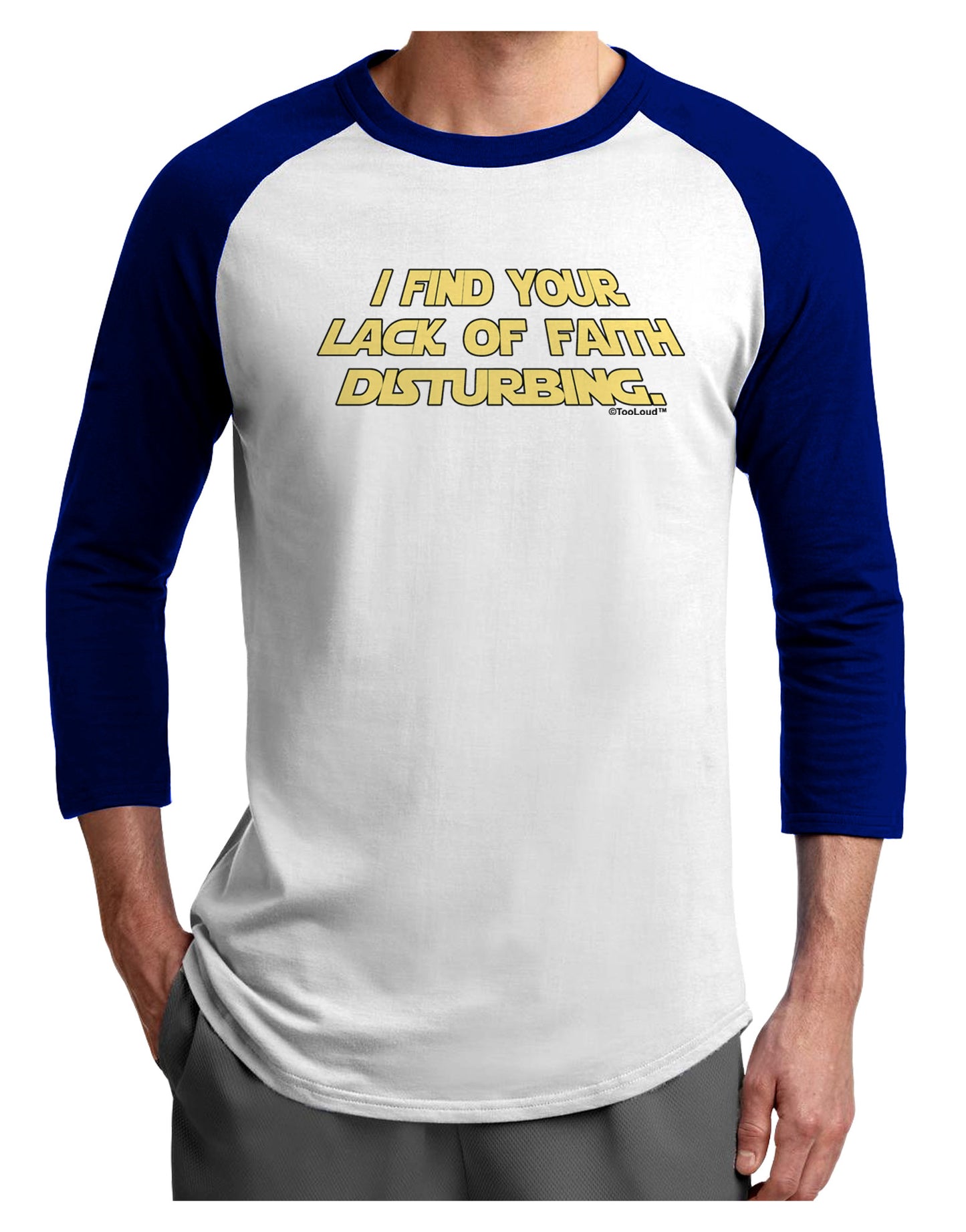 Lack of Faith Adult Raglan Shirt-TooLoud-White-Royal-X-Small-Davson Sales