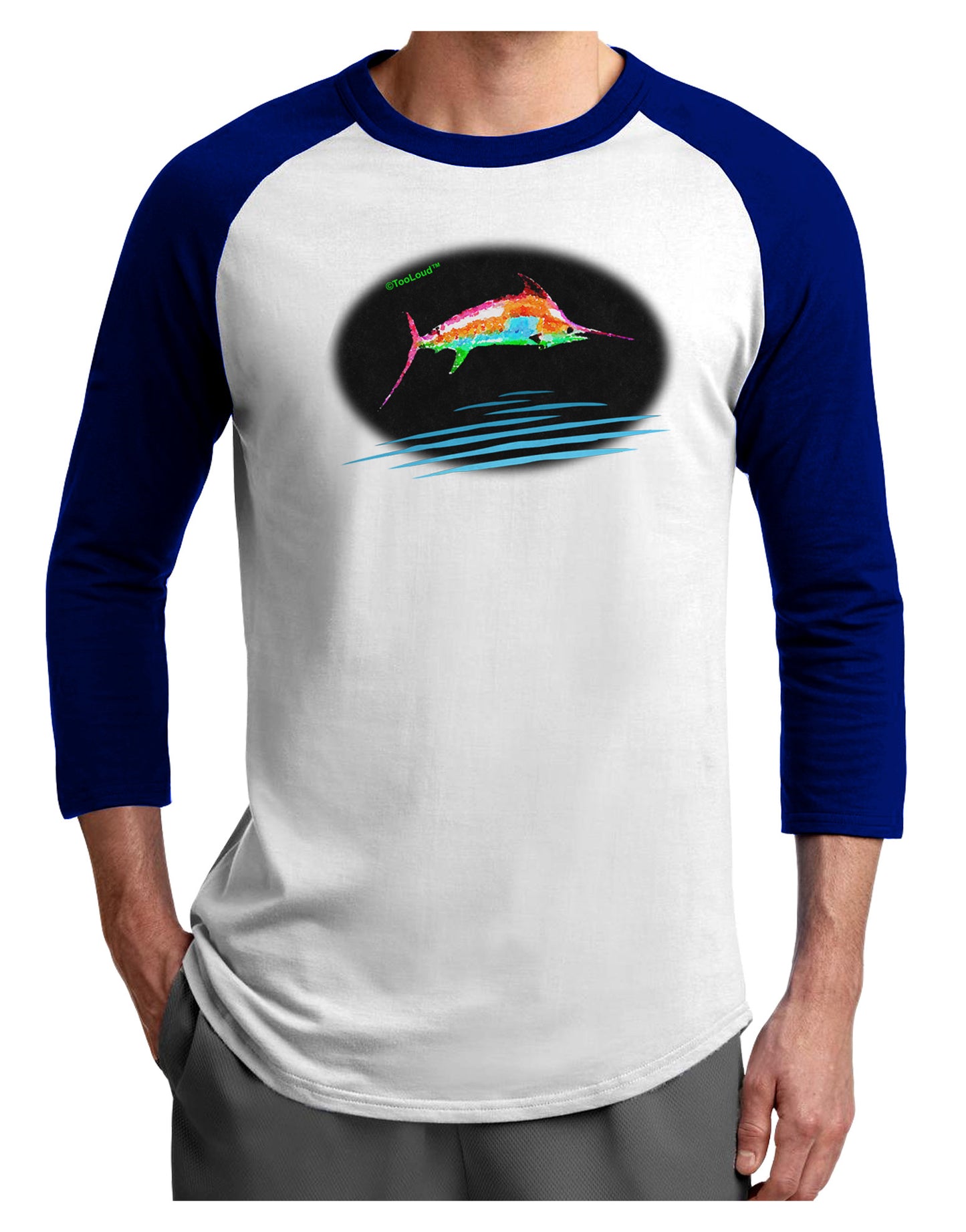 Colorful Swordfish Watercolor Adult Raglan Shirt-Raglan Shirt-TooLoud-White-Royal-X-Small-Davson Sales
