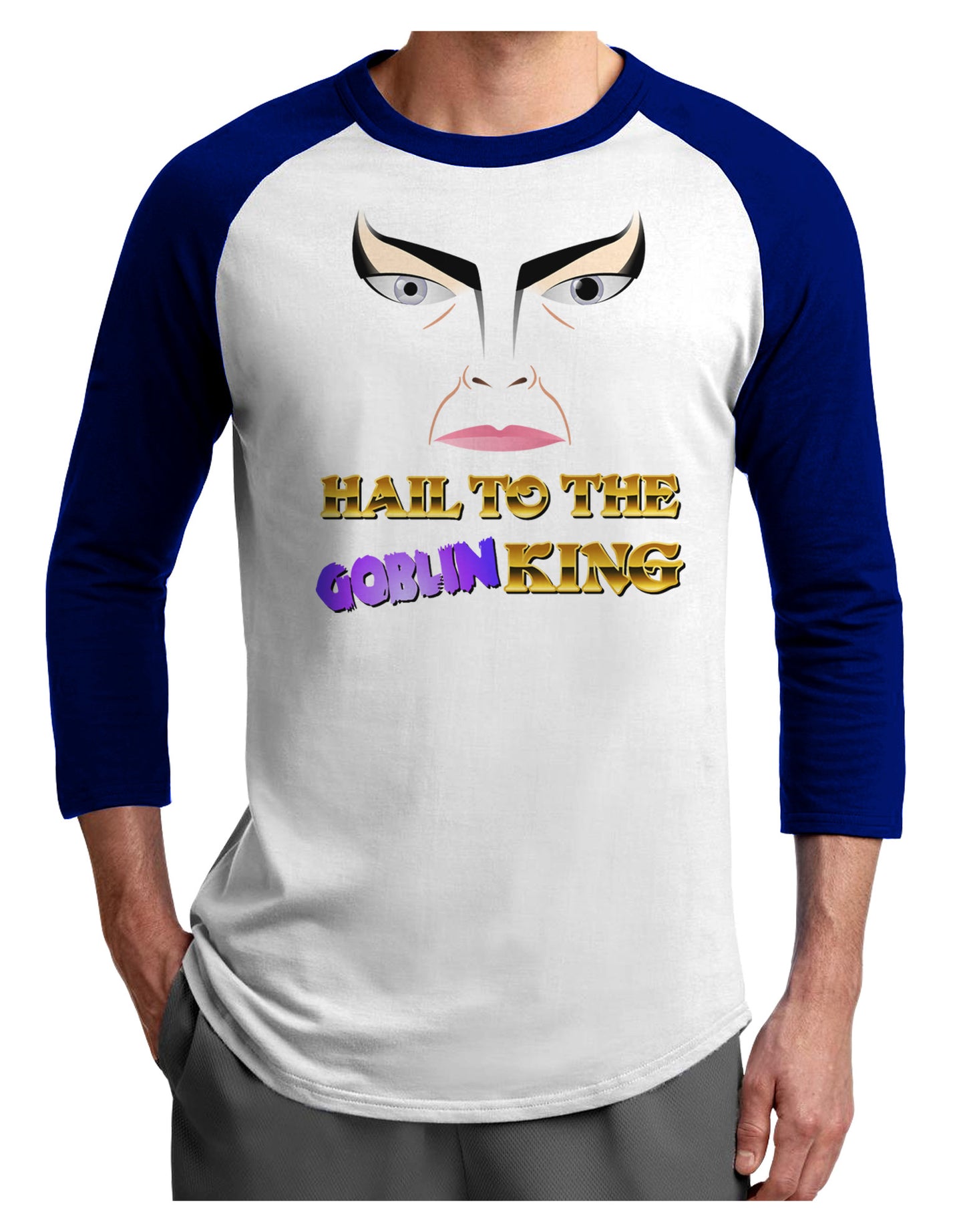 Hail to the Goblin King Adult Raglan Shirt-TooLoud-White-Royal-X-Small-Davson Sales