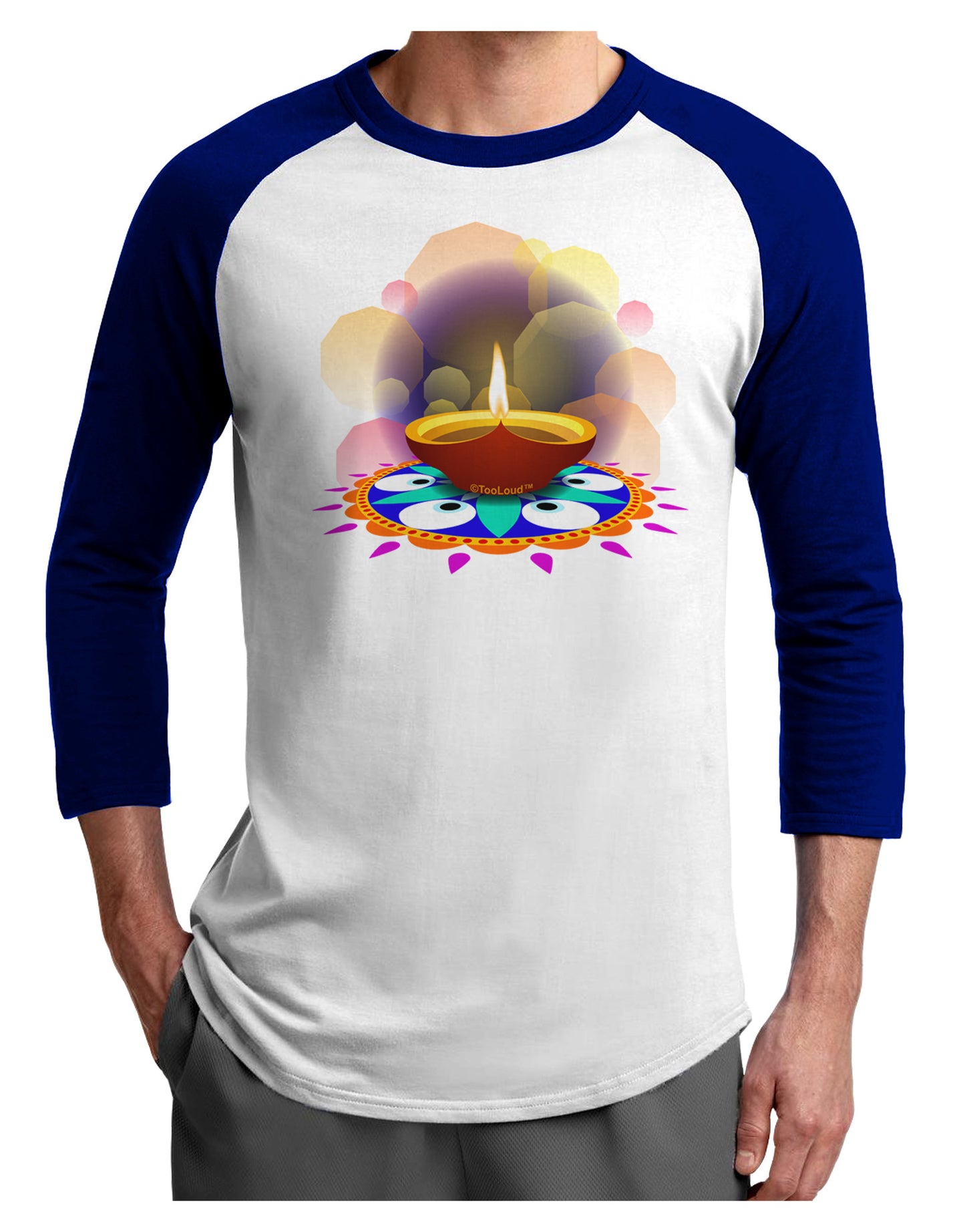 Festive Diya and Rangoli Adult Raglan Shirt by-Raglan Shirt-TooLoud-White-Royal-X-Small-Davson Sales