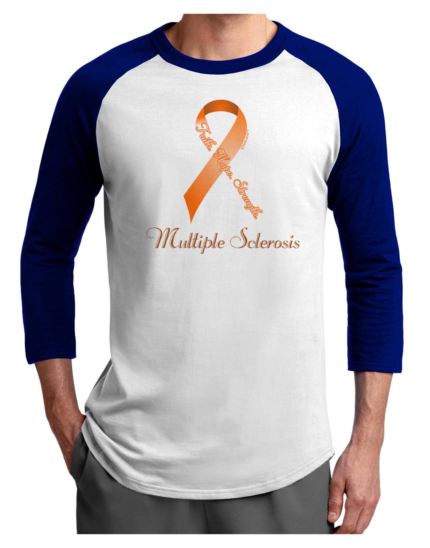 MS - Faith Hope Strength Adult Raglan Shirt-Raglan Shirt-TooLoud-White-Royal-X-Small-Davson Sales