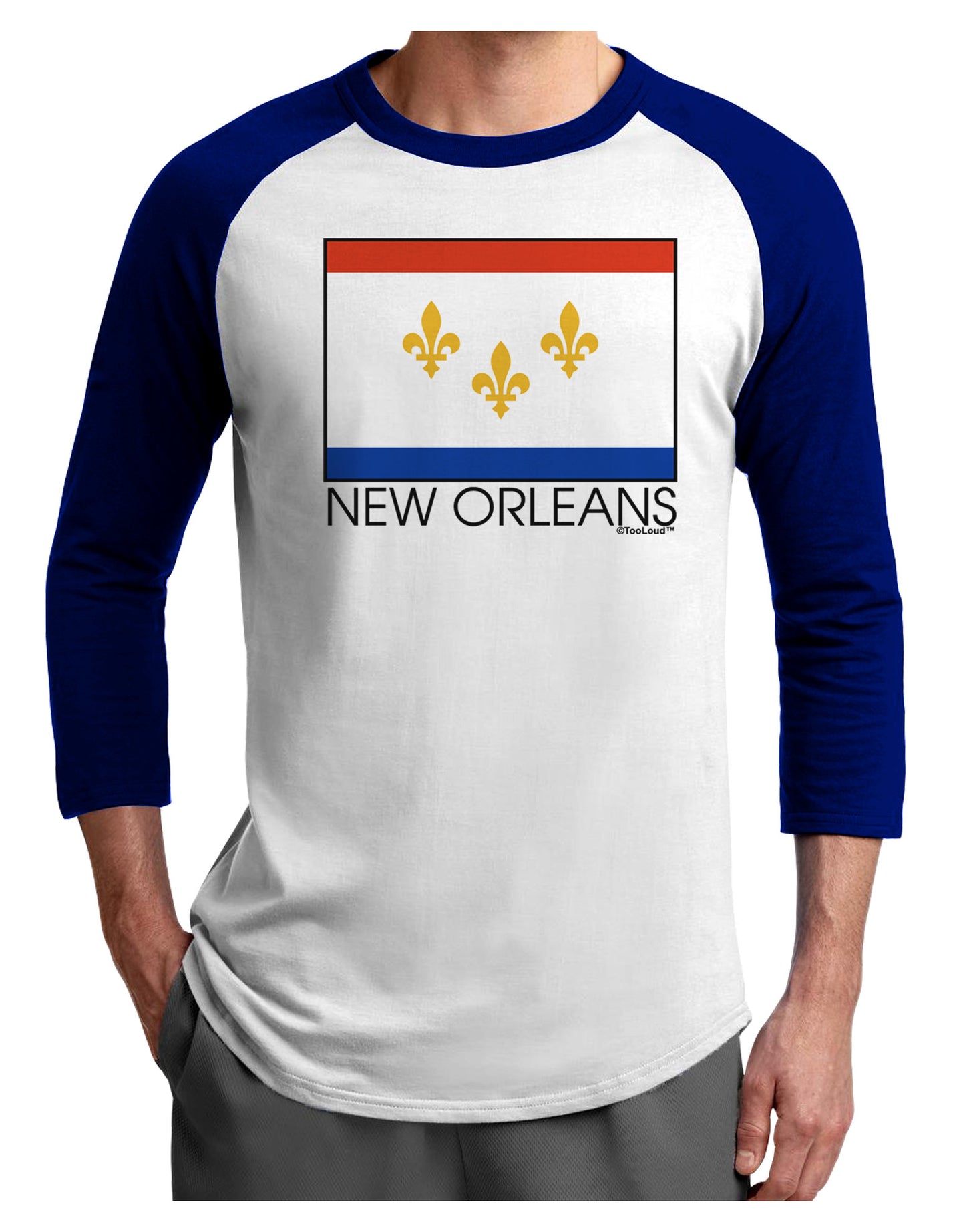 New Orleans Louisiana Flag Text Adult Raglan Shirt-TooLoud-White-Royal-X-Small-Davson Sales