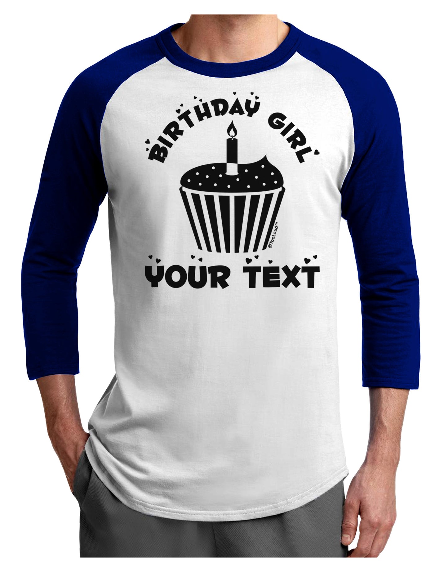 Personalized Birthday Girl Cupcake -Customizable- Name Adult Raglan Shirt-TooLoud-White-Royal-X-Small-Davson Sales