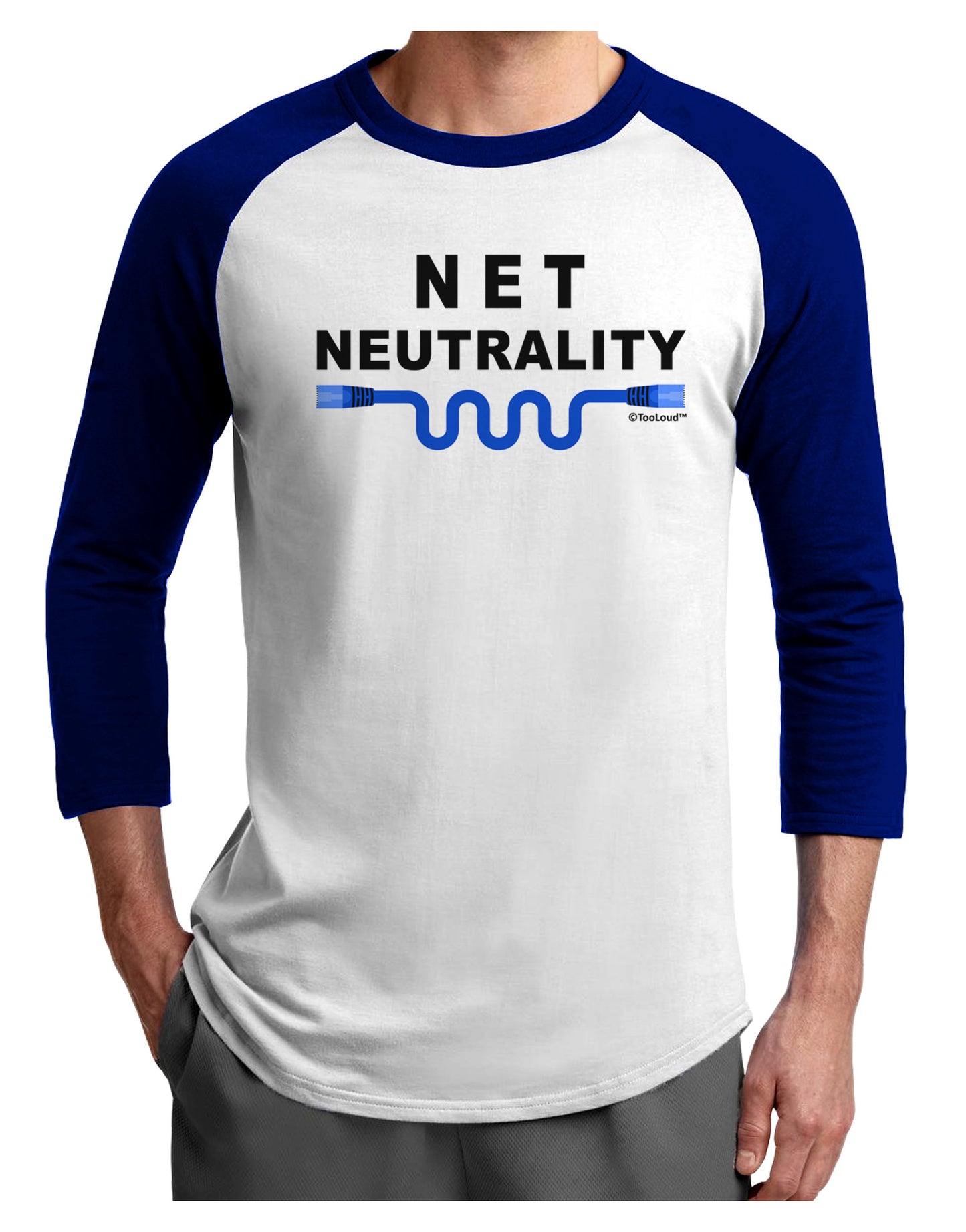 Net Neutrality Adult Raglan Shirt-TooLoud-White-Royal-X-Small-Davson Sales