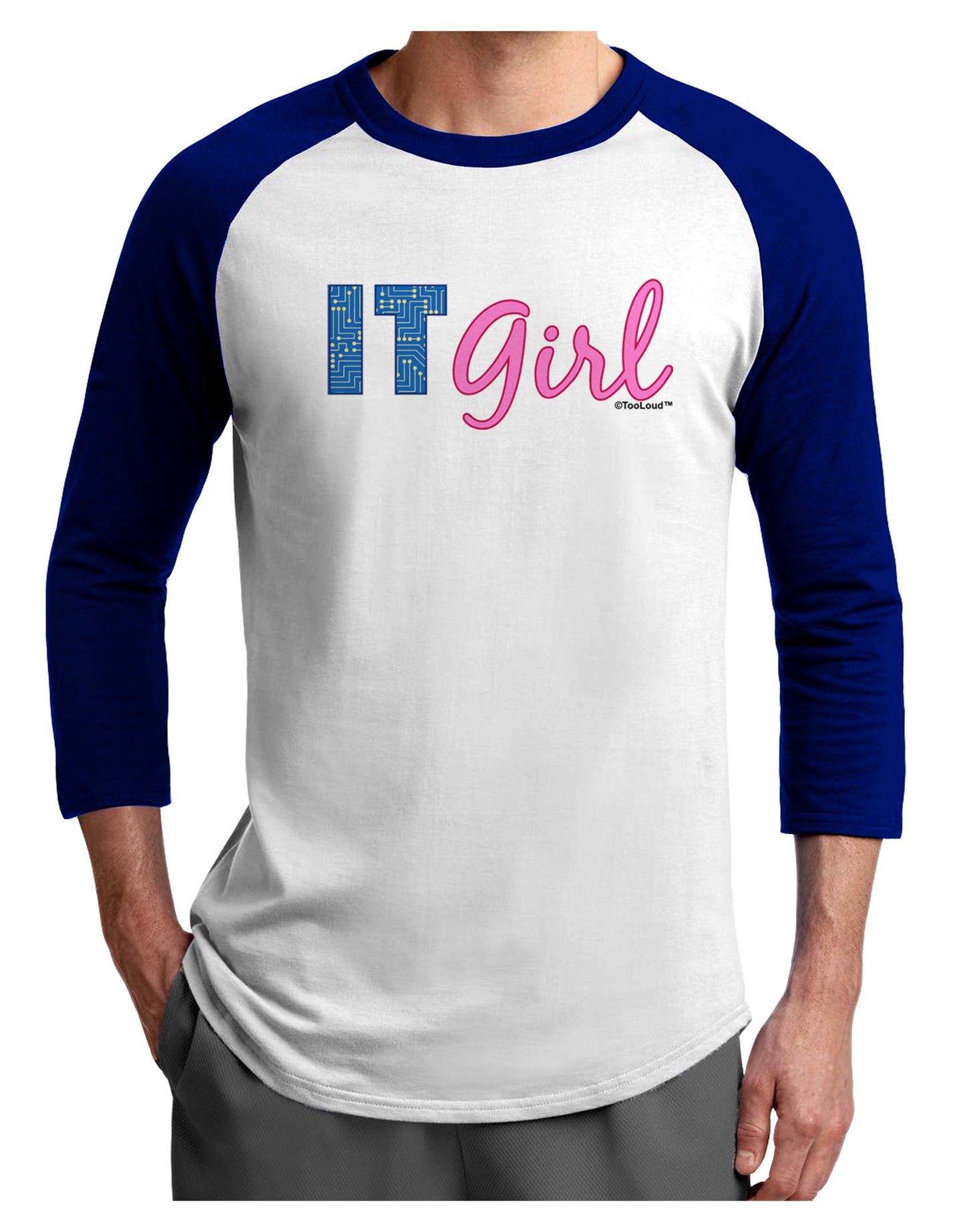 IT Girl Adult Raglan Shirt-TooLoud-White-Royal-X-Small-Davson Sales