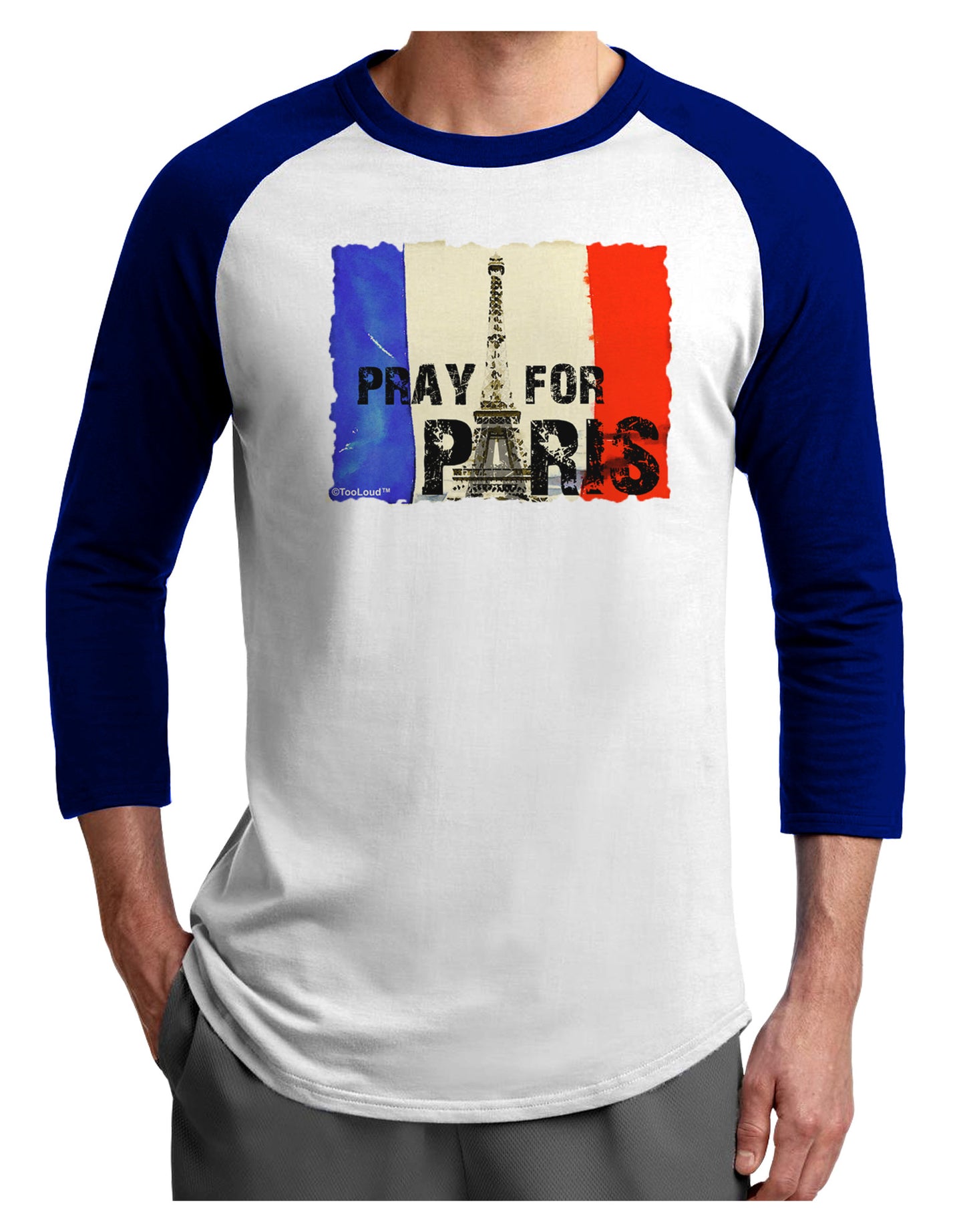 Pray For Paris Watercolor Adult Raglan Shirt-Raglan Shirt-TooLoud-White-Royal-X-Small-Davson Sales