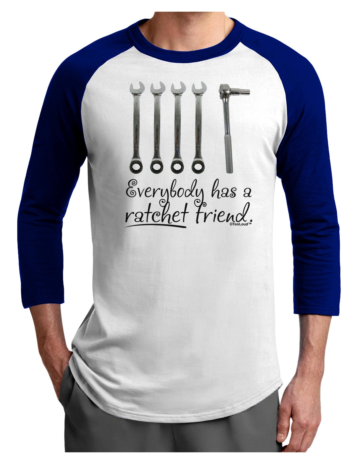 Ratchet Friend Adult Raglan Shirt-TooLoud-White-Royal-X-Small-Davson Sales