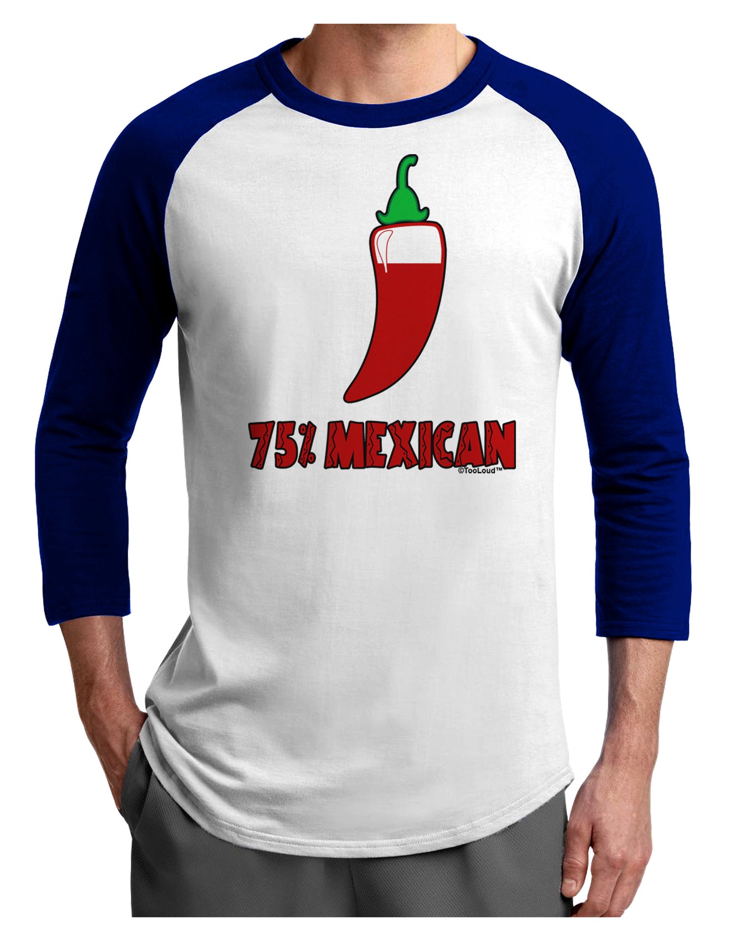 Seventy-Five Percent Mexican Adult Raglan Shirt-TooLoud-White-Royal-X-Small-Davson Sales