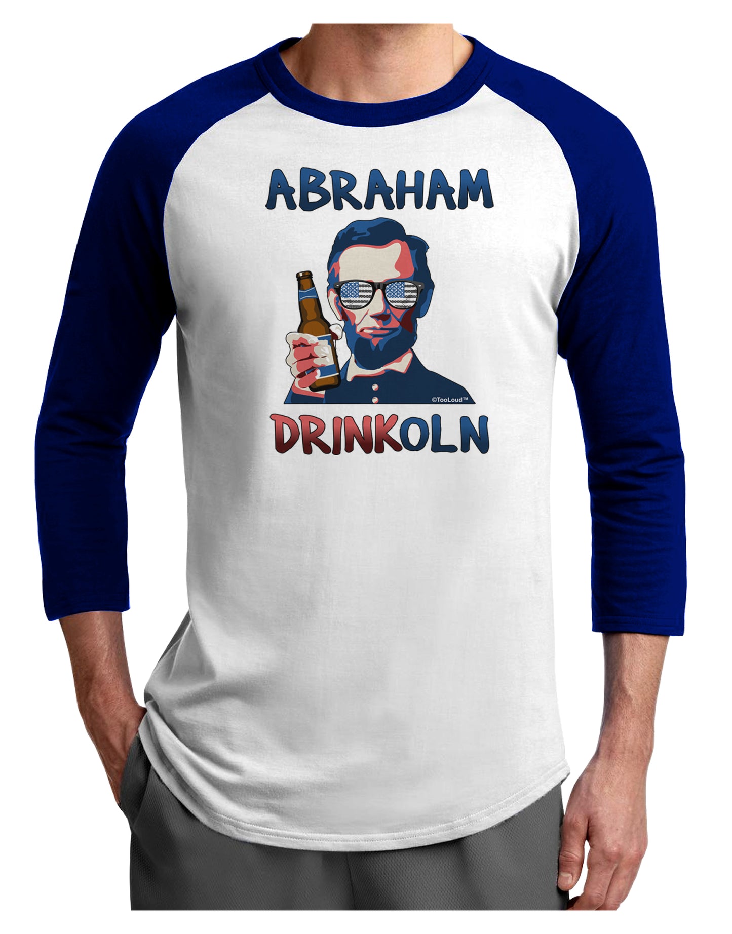 Abraham Drinkoln with Text Adult Raglan Shirt-Raglan Shirt-TooLoud-White-Royal-X-Small-Davson Sales