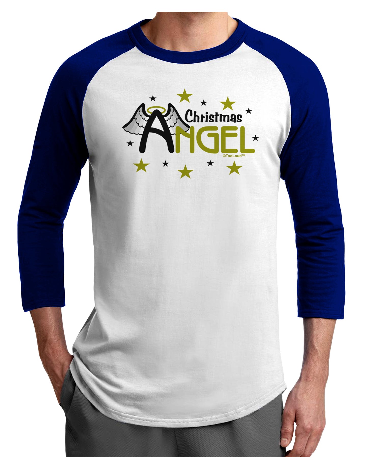 Christmas Angel Text Adult Raglan Shirt-Raglan Shirt-TooLoud-White-Royal-X-Small-Davson Sales