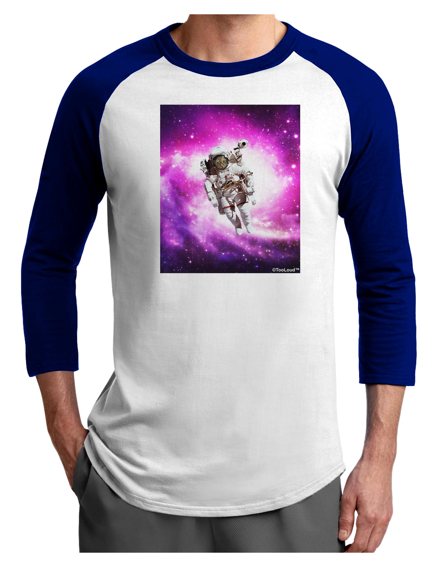 Astronaut Cat Adult Raglan Shirt-TooLoud-White-Royal-X-Small-Davson Sales