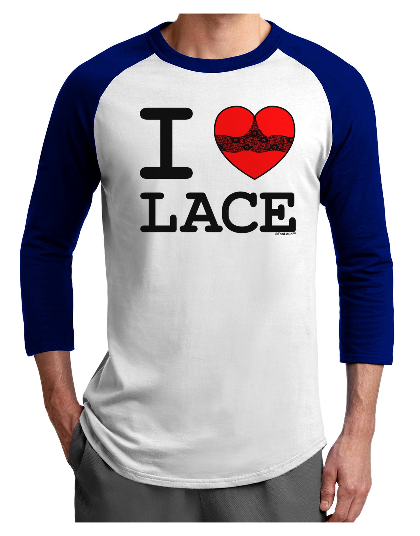 I Love Heart Lace Adult Raglan Shirt-Raglan Shirt-TooLoud-White-Royal-X-Small-Davson Sales