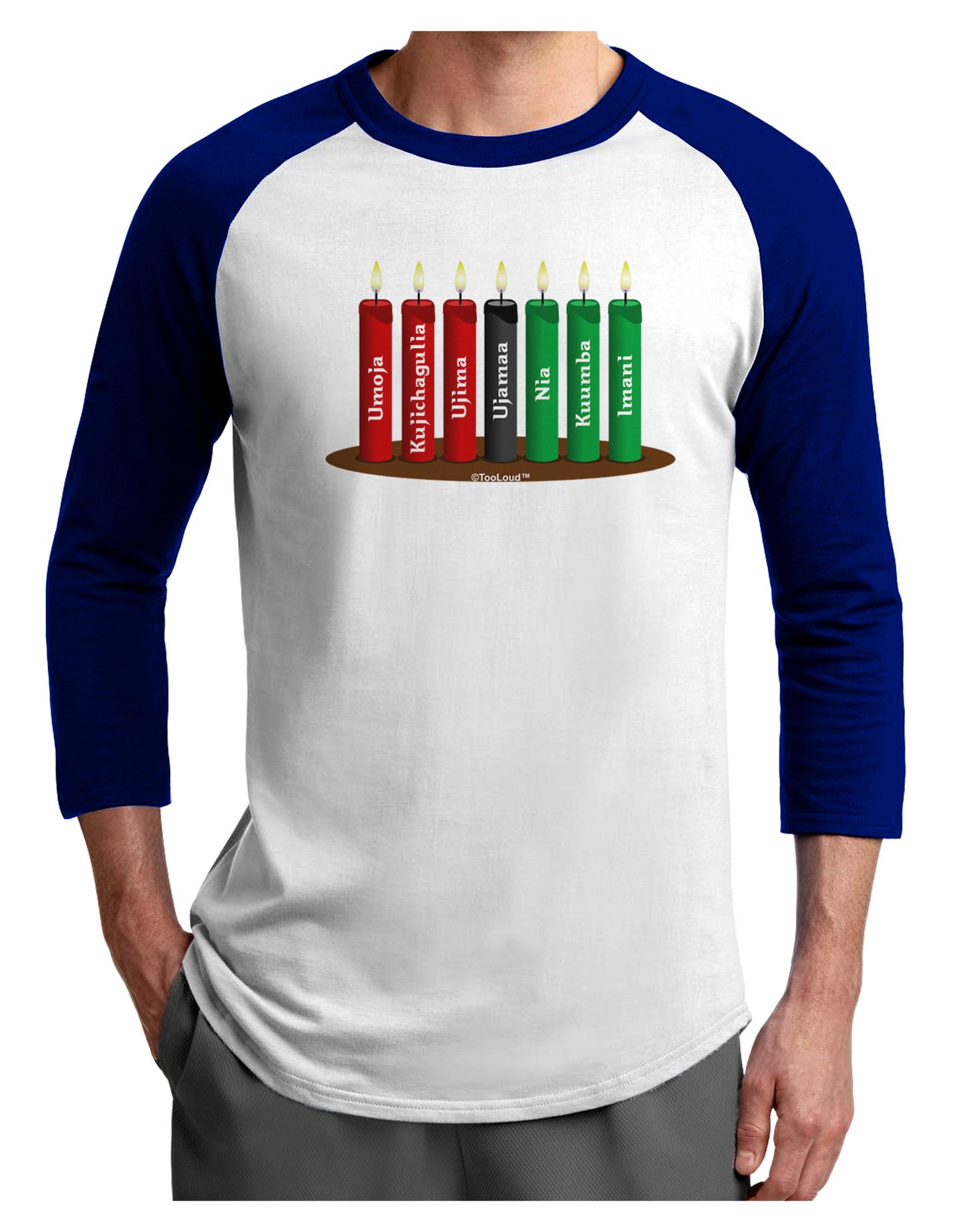 Kwanzaa Candles 7 Principles Adult Raglan Shirt-Raglan Shirt-TooLoud-White-Royal-X-Small-Davson Sales