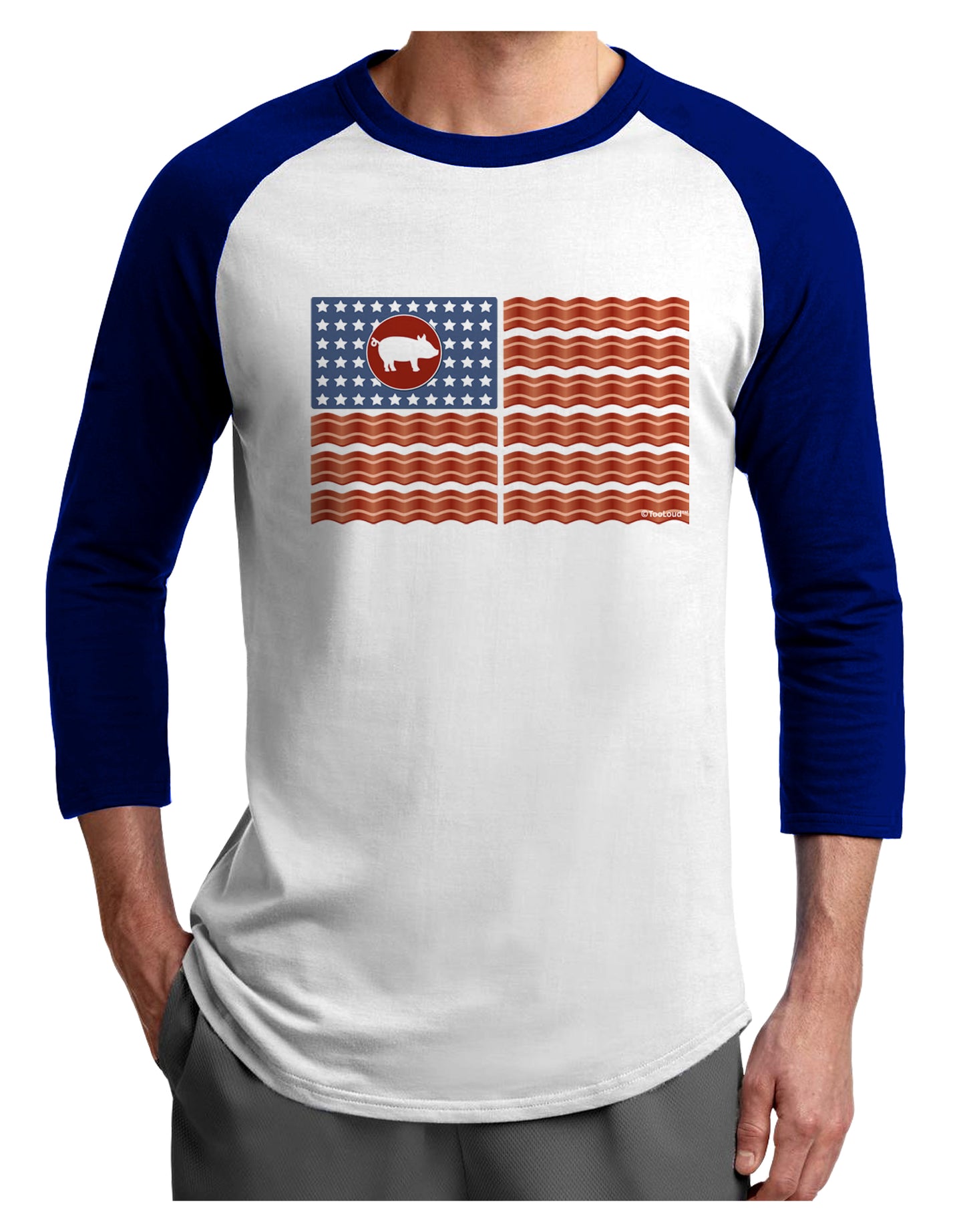 American Bacon Flag Adult Raglan Shirt-TooLoud-White-Royal-X-Small-Davson Sales