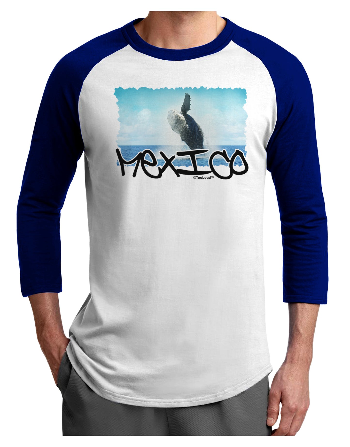 Mexico - Whale Watching Cut-out Adult Raglan Shirt-TooLoud-White-Royal-X-Small-Davson Sales