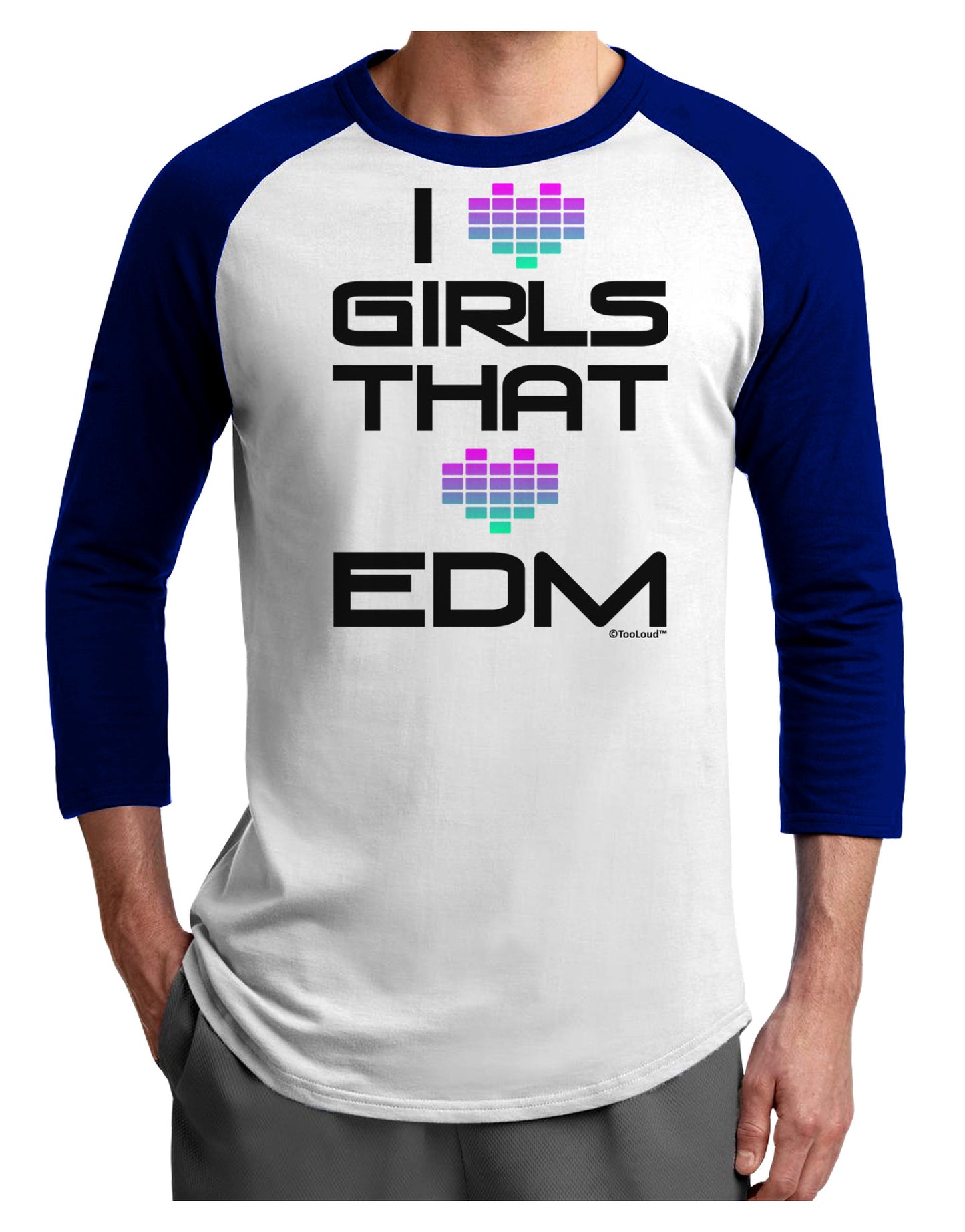 I Heart Girls That Heart EDM Adult Raglan Shirt-TooLoud-White-Royal-X-Small-Davson Sales