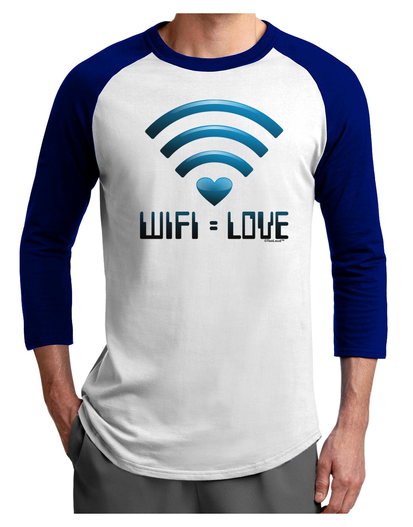 TooLoud Wifi Equals Love Adult Raglan Shirt-Raglan Shirt-TooLoud-White-Royal-X-Small-Davson Sales