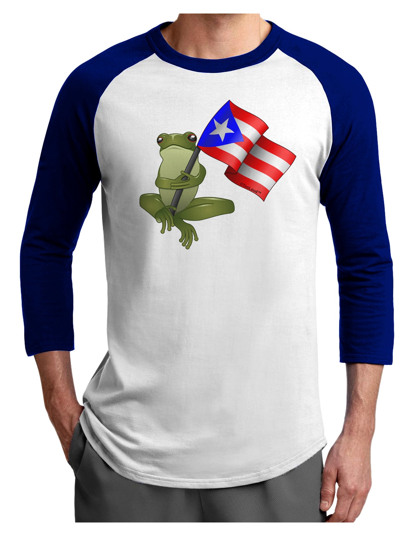 Coqui Holding Flag Adult Raglan Shirt-Raglan Shirt-TooLoud-White-Royal-X-Small-Davson Sales