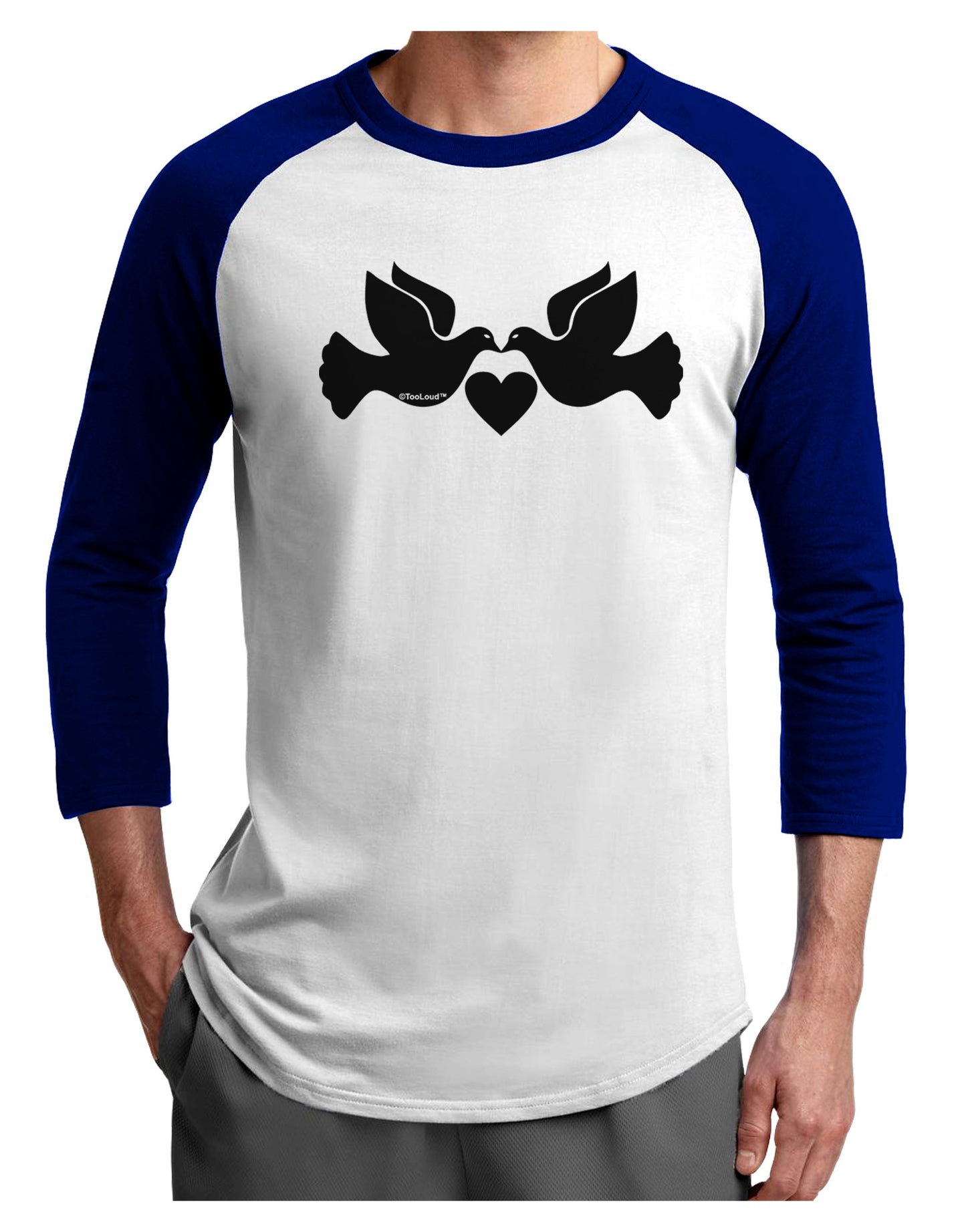 Two Turtle Doves Adult Raglan Shirt-TooLoud-White-Royal-X-Small-Davson Sales
