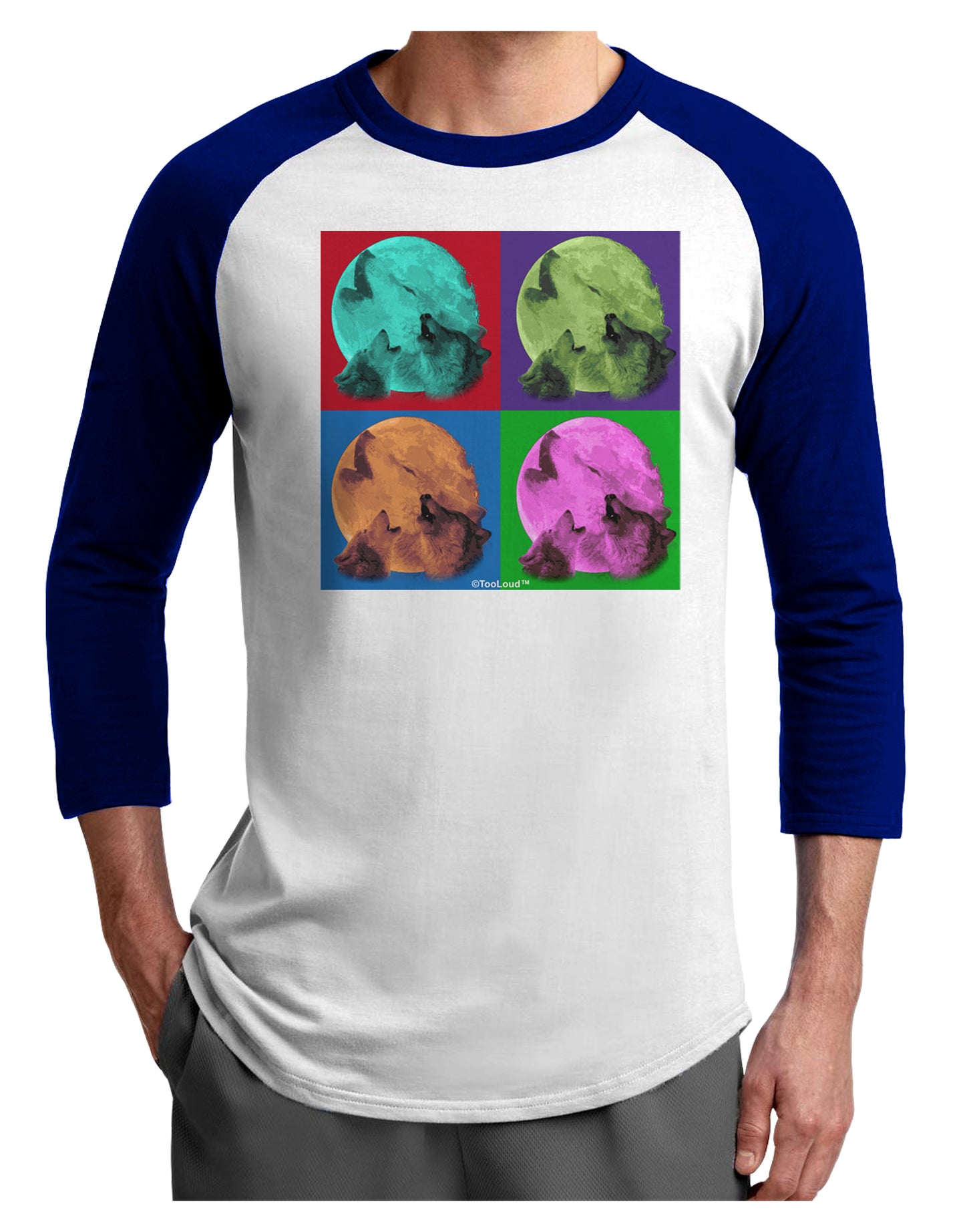 Three Wolves Howling - Pop-Art #1 Adult Raglan Shirt by TooLoud-TooLoud-White-Royal-X-Small-Davson Sales